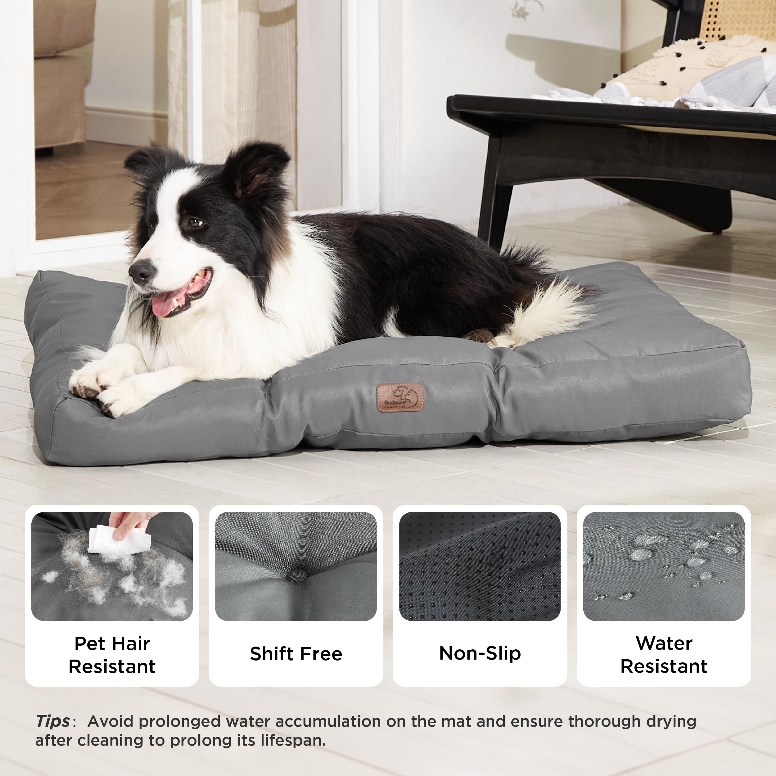 Bedsure Cestino per Cani di Grandi Dimensioni, Impermeabile, Cuscino per Ccani in Tessuto Oxford, Tappeto Ideale per Cani, L, Materasso per Letto, Cane, Lavabile, Grigio, 91 x 68 x 10 cm