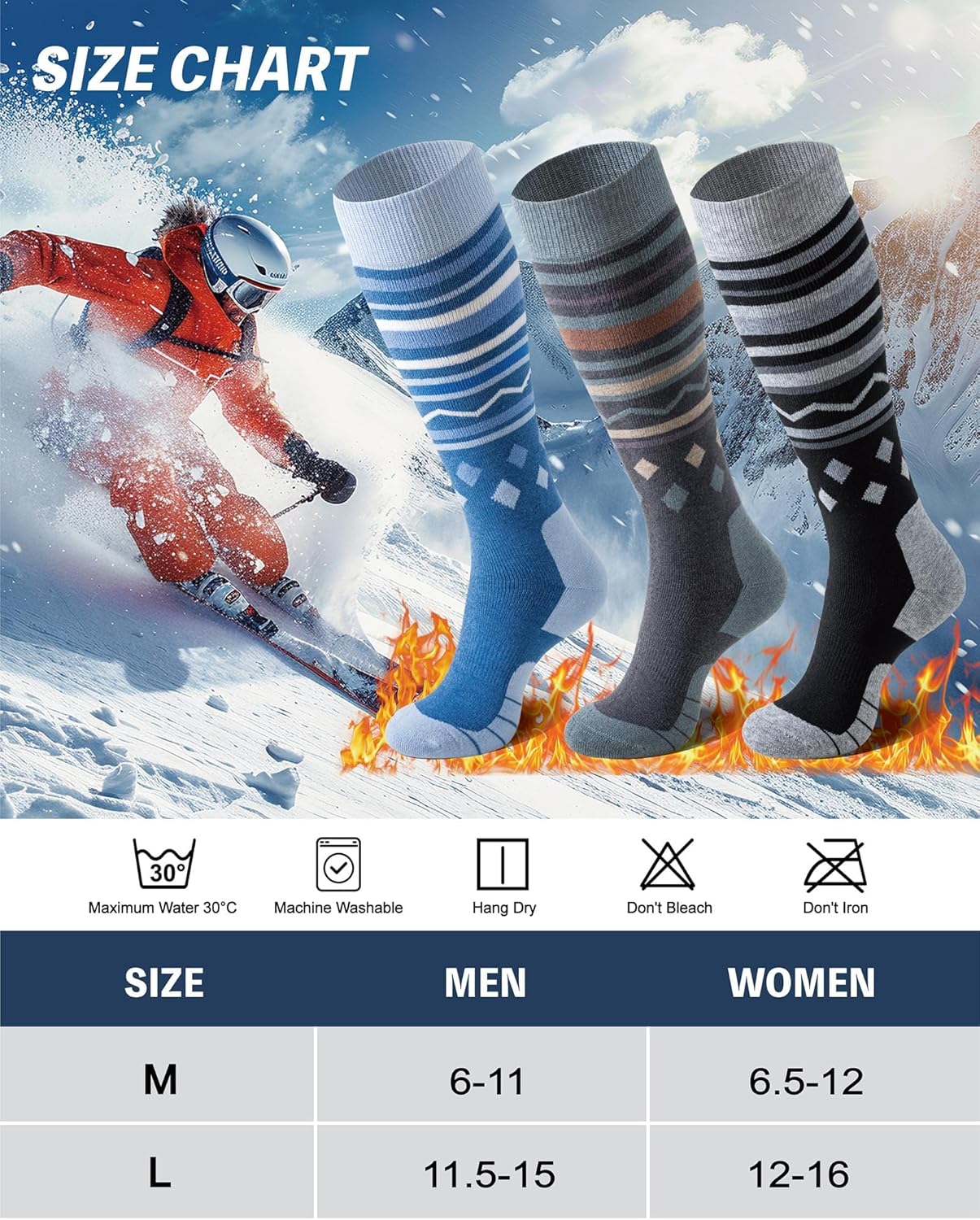 Niorasen Merino Wool Ski Socks for Men Women, Thick Knee High Thermal Winter Snowboarding Socks with Exquisite Box - Image 6