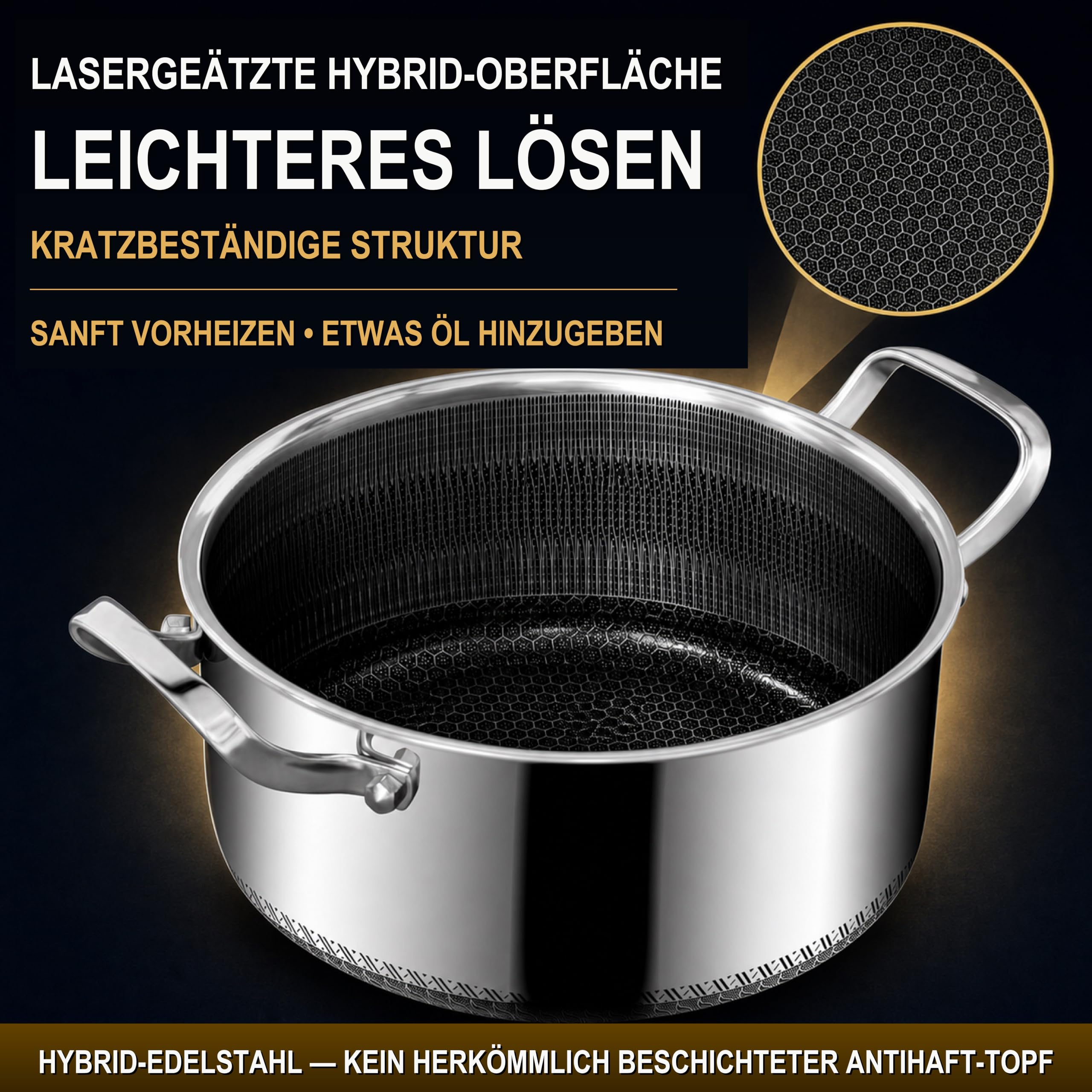 Kochtopf 24 cm 5 L Bratentopf Mit Zwei Griffen Antihaft Mit Glasdeckel Induktion Geeignet Kratzfest Leicht Zu Reinigen