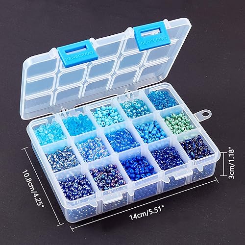 Miniatura 7 de NBEADS Cuentas de semillas de vidrio 60 de 15 colores, alrededor de 3000 piezas de cuentas redondas azules de 0.116 pulgadas (0.157in), mini