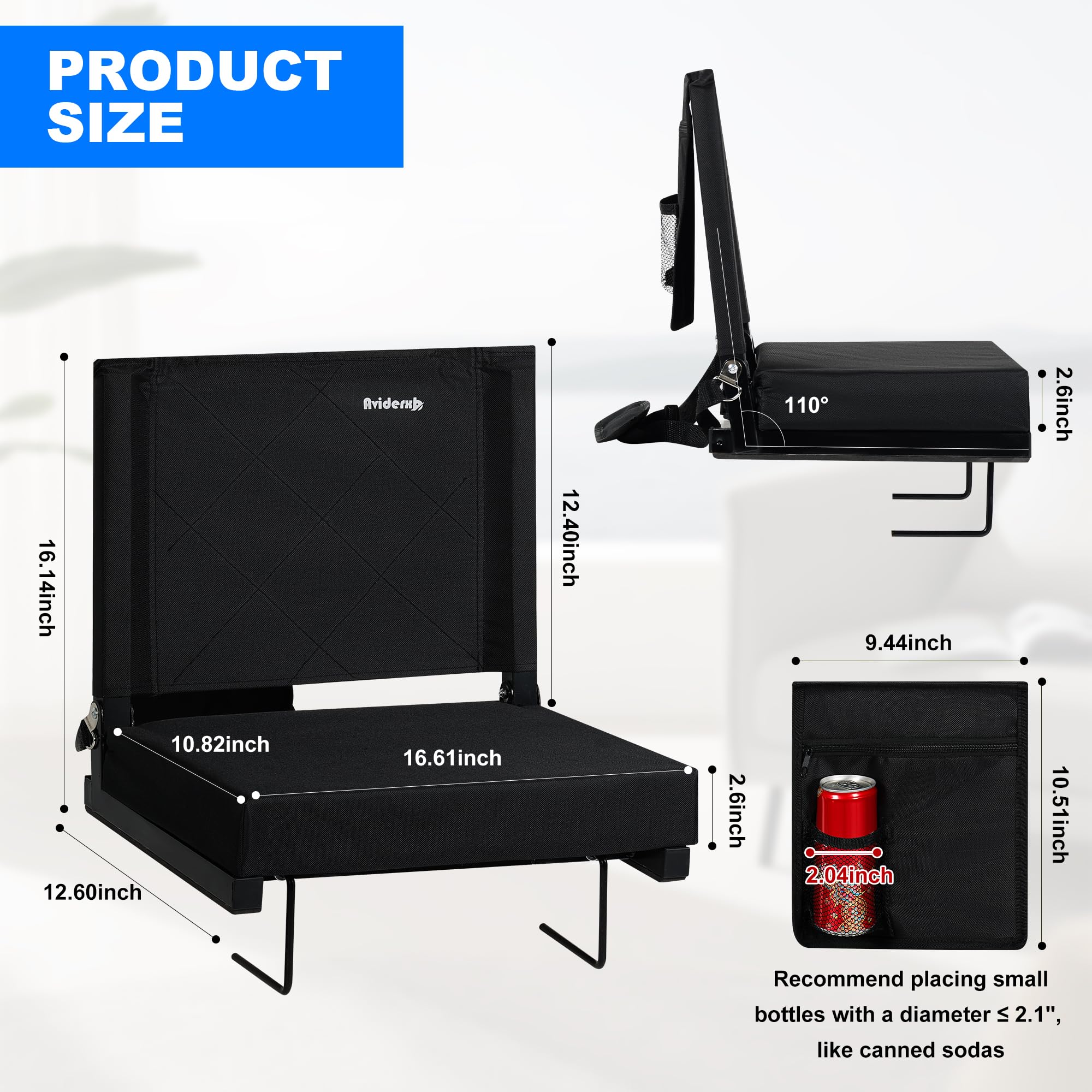 Aviderxb Stadium Seats with Back Support and Storage Wide Portable Bleacher Chair Padded Cushion Seat, Large