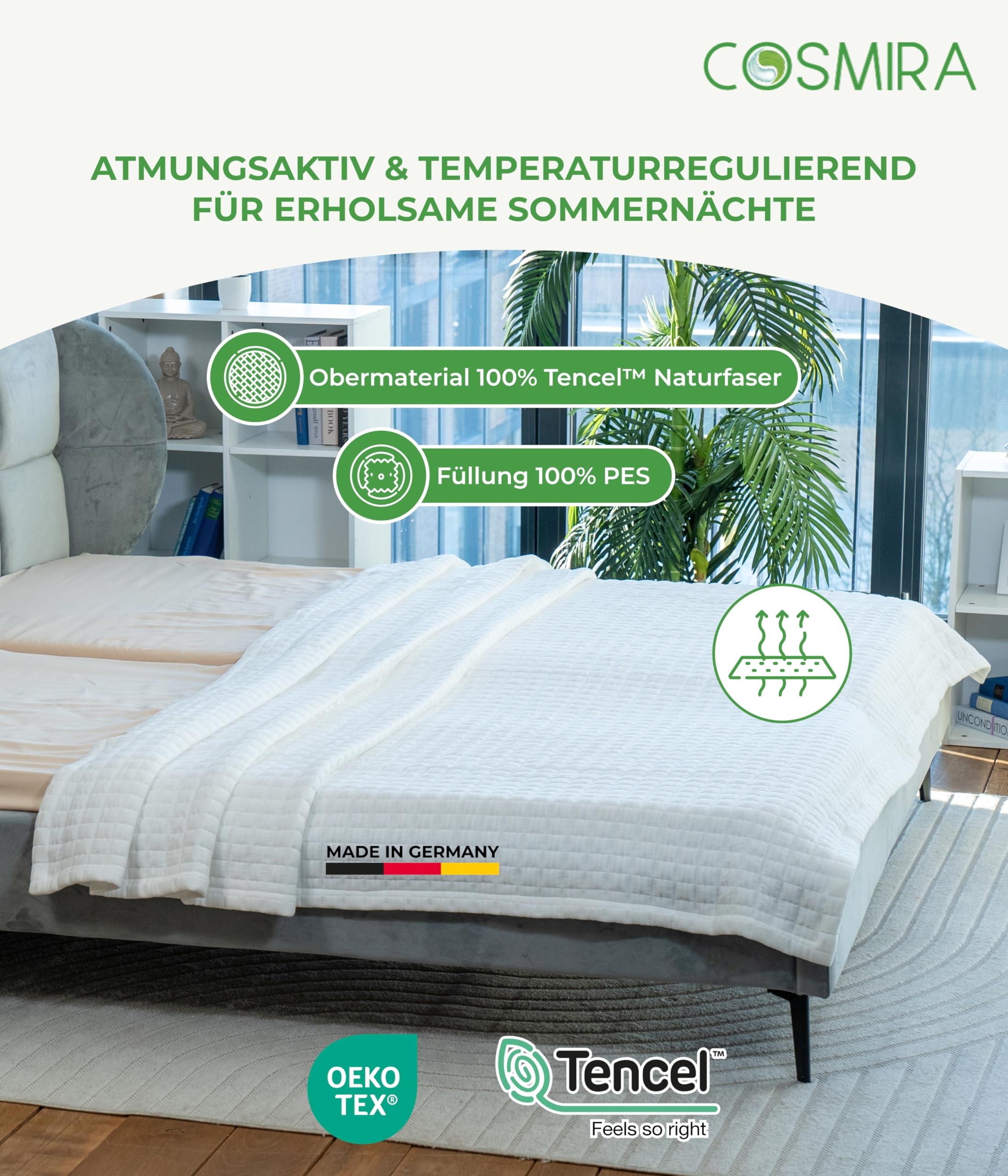 Tencel Sommerbettdecke 135x200 – leichte, atmungsaktive, allergikerfreundliche Decke für optimalen Schlafkomfort – nachhaltig, hautfreundlich mit Klimafunktion – Öko-Tex Zertifiziert