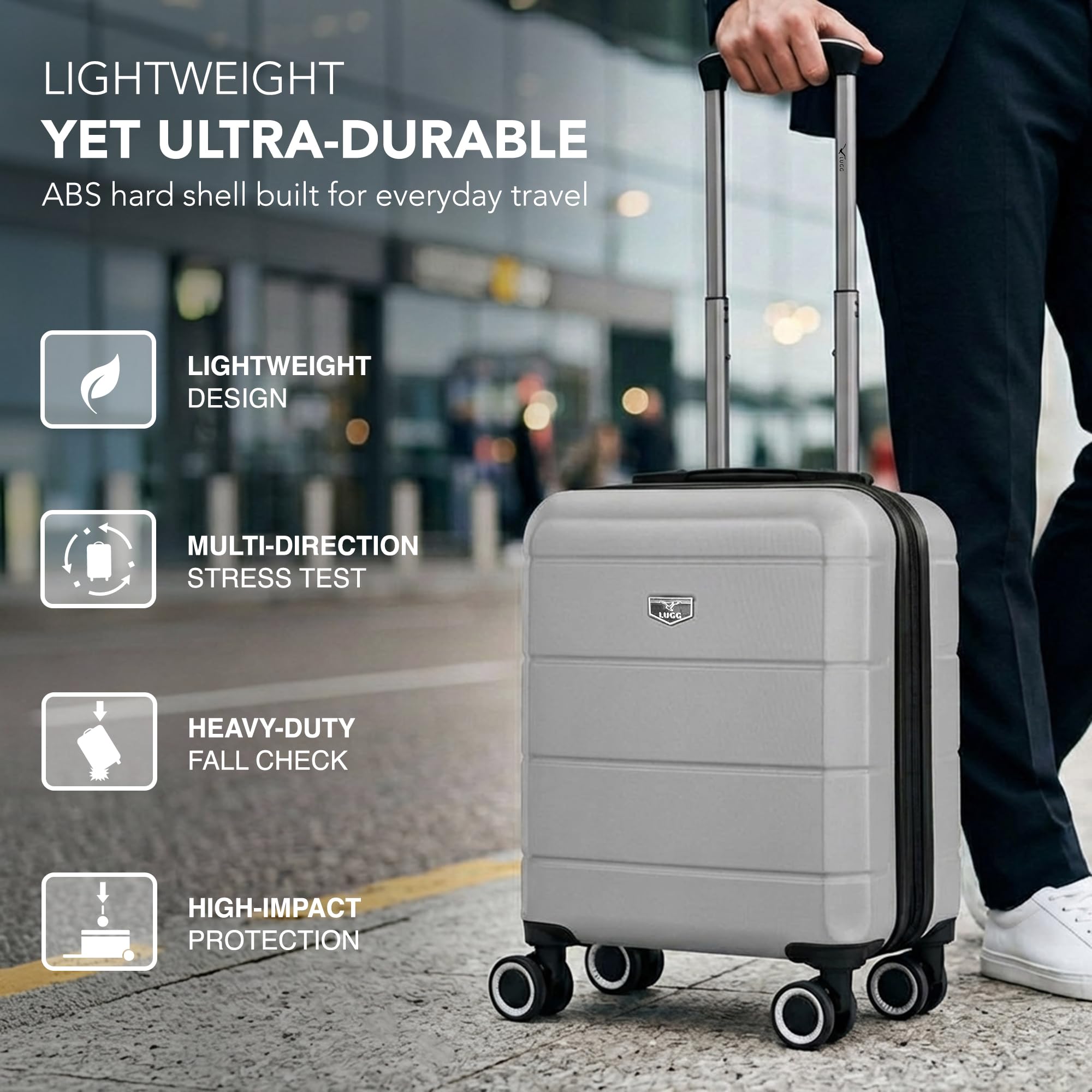 LUGG - Jetset 40cm Suitcase - 40x30x20cm- Ryanair Compatible - Underseat Size - Hard Shell ABS - Spinner & Removable Wheels - Lightweight Travel Luggage- Cream/Brown — view 45