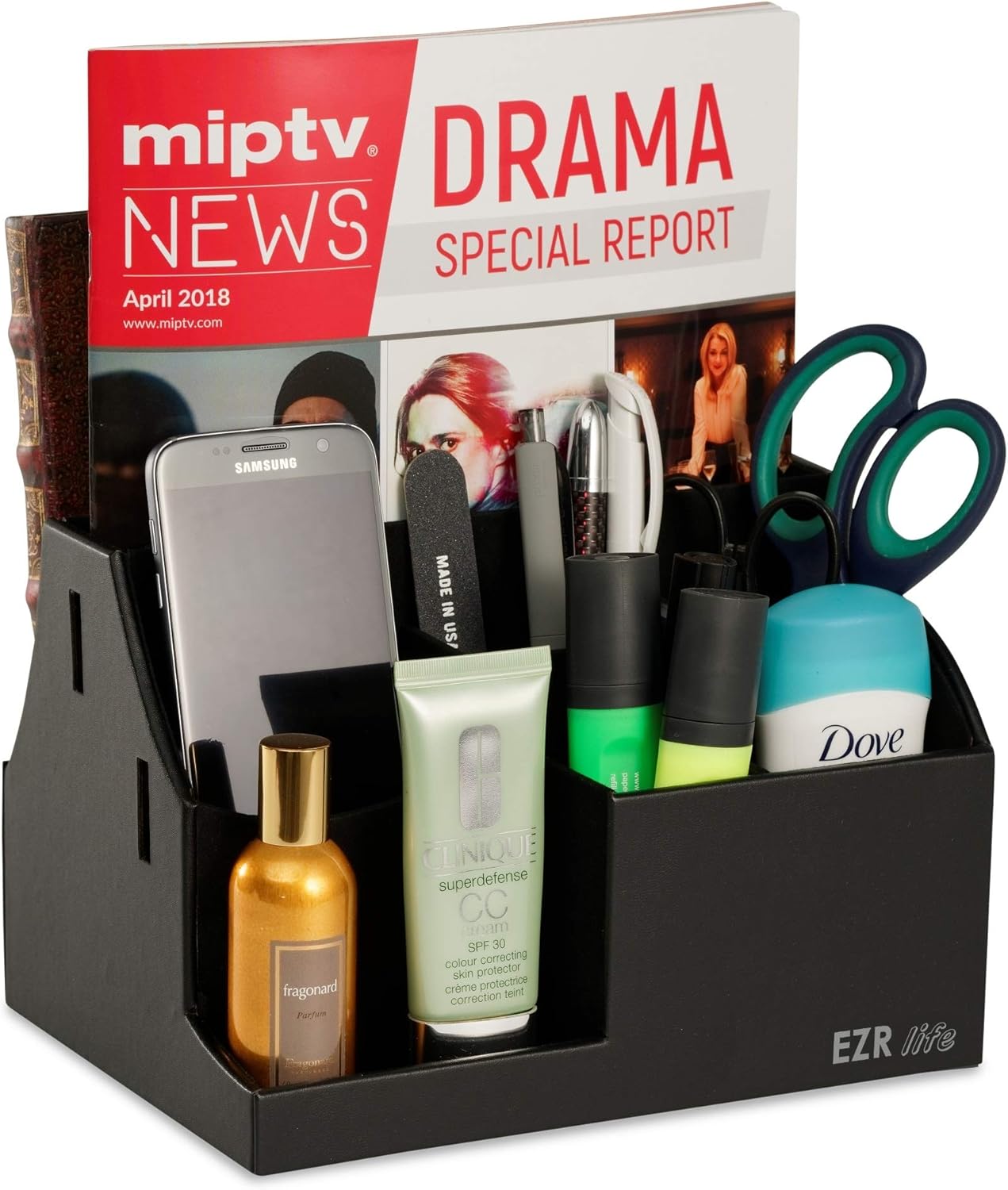 Rеvіеw Dіѕсоunt EZR life All-in-One Remote Control Holder, Caddy, Organizer - Black Leather - Also Holds Phones, Tablets, Books, Glasses (8 compartments, up to 14 remotes)