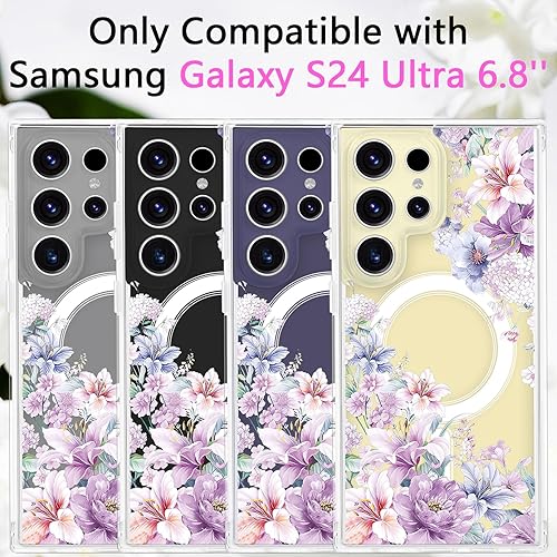 Miniatura 2 de Tcaraersing Funda magnética para Samsung Galaxy S24 Ultra Flower compatible con MagSafe, bonito patrón floral, transparente, a prueba de golpes,
