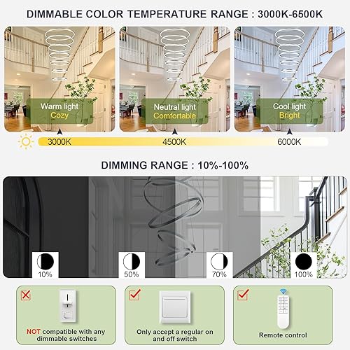 Miniatura 7 de Candelabros grandes para techos altos, lámparas de vestíbulo de 31.5 pulgadas, lámpara de techo alto, moderna lámpara de 7 anillos LED de plata para