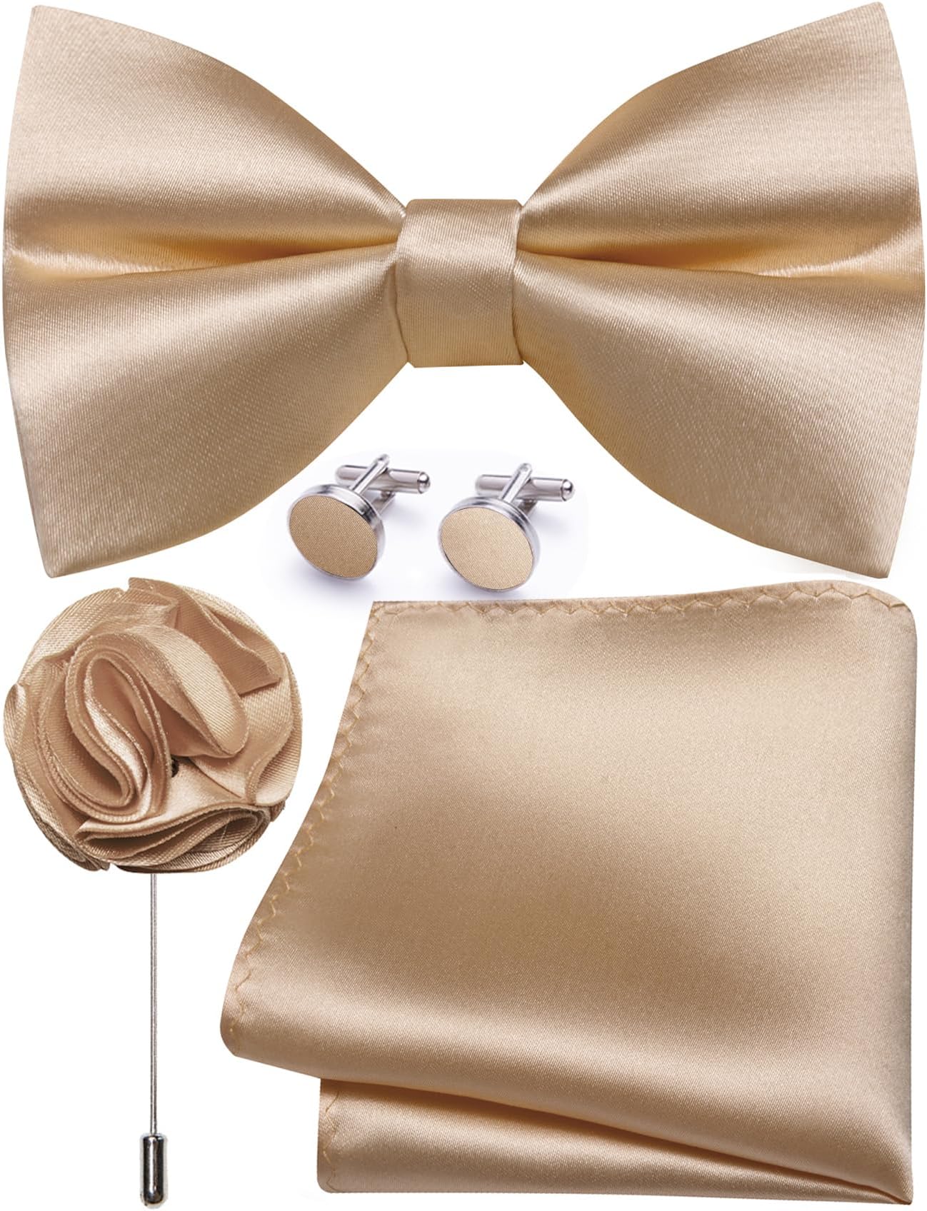 Bow Ties for Men Solid Color Pre-tied Silk Bowtie and Pocket Square Cufflinks Lapel Pin Set Tuxedo Wedding Party 4PCS