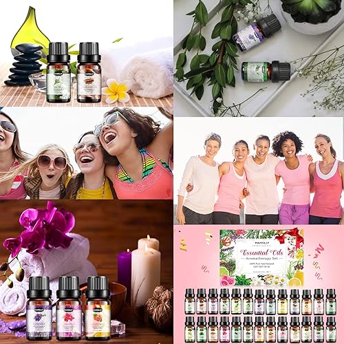 Miniatura 9 de Juego de aceites esenciales, kit de aceites esenciales de aromaterapia para difusor, humidificador, masaje, cuidado de la piel (26 x 0.2fl oz),