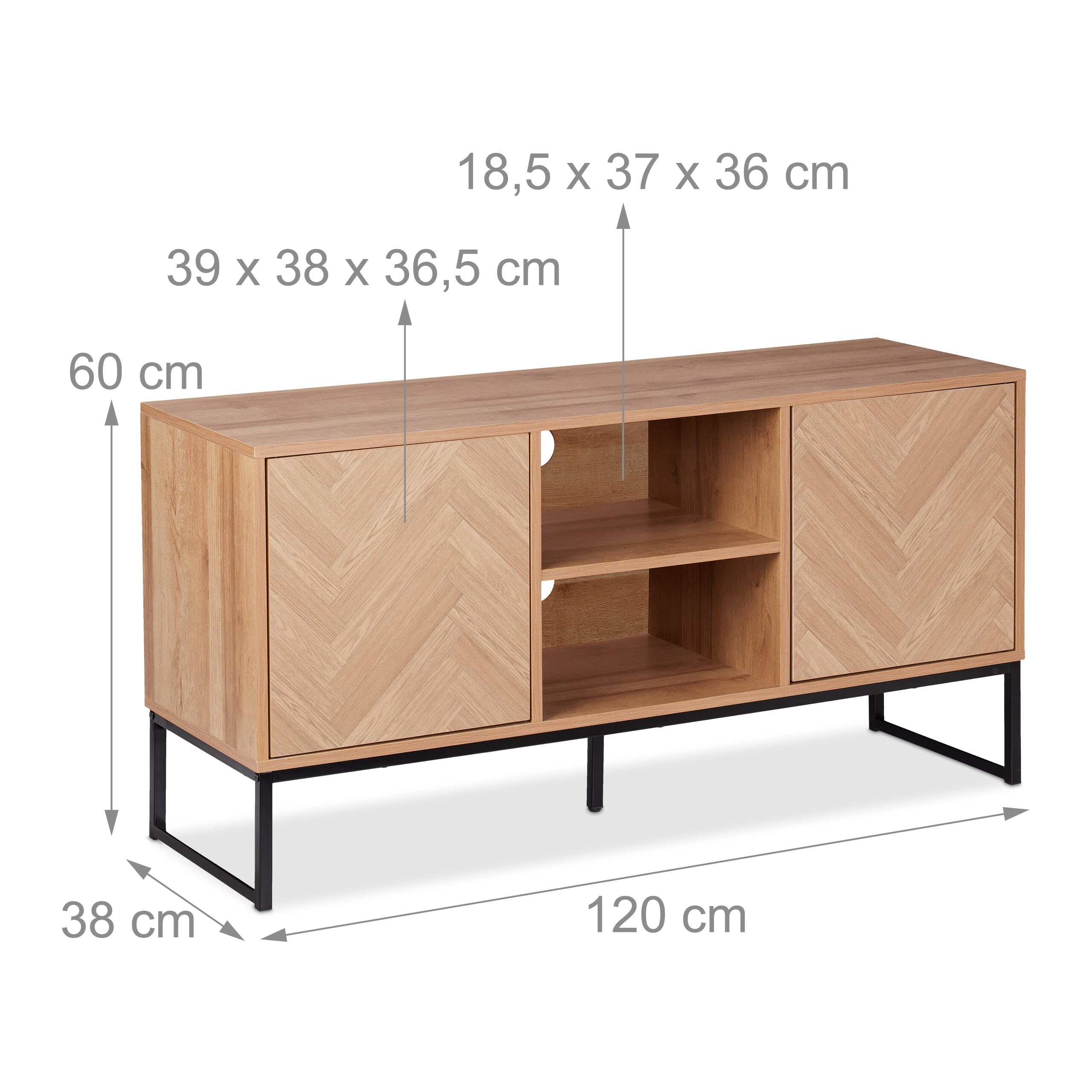 Relaxdays Mobile TV Soggiorno, HLP: 60x120x38 cm, Mobiletto Basso Porta Televisore da Salotto, Industriale, Legno Chiaro