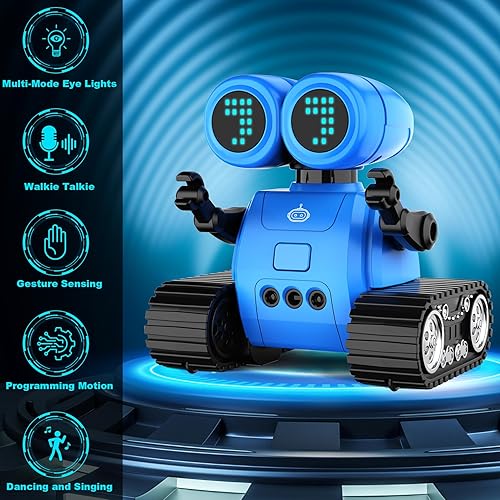Miniatura 2 de Hamourd Juguetes robot para niños y niñas, robot emo con función Walkie-Talkie, detección de gestos, cabeza y brazos flexibles, movimiento de
