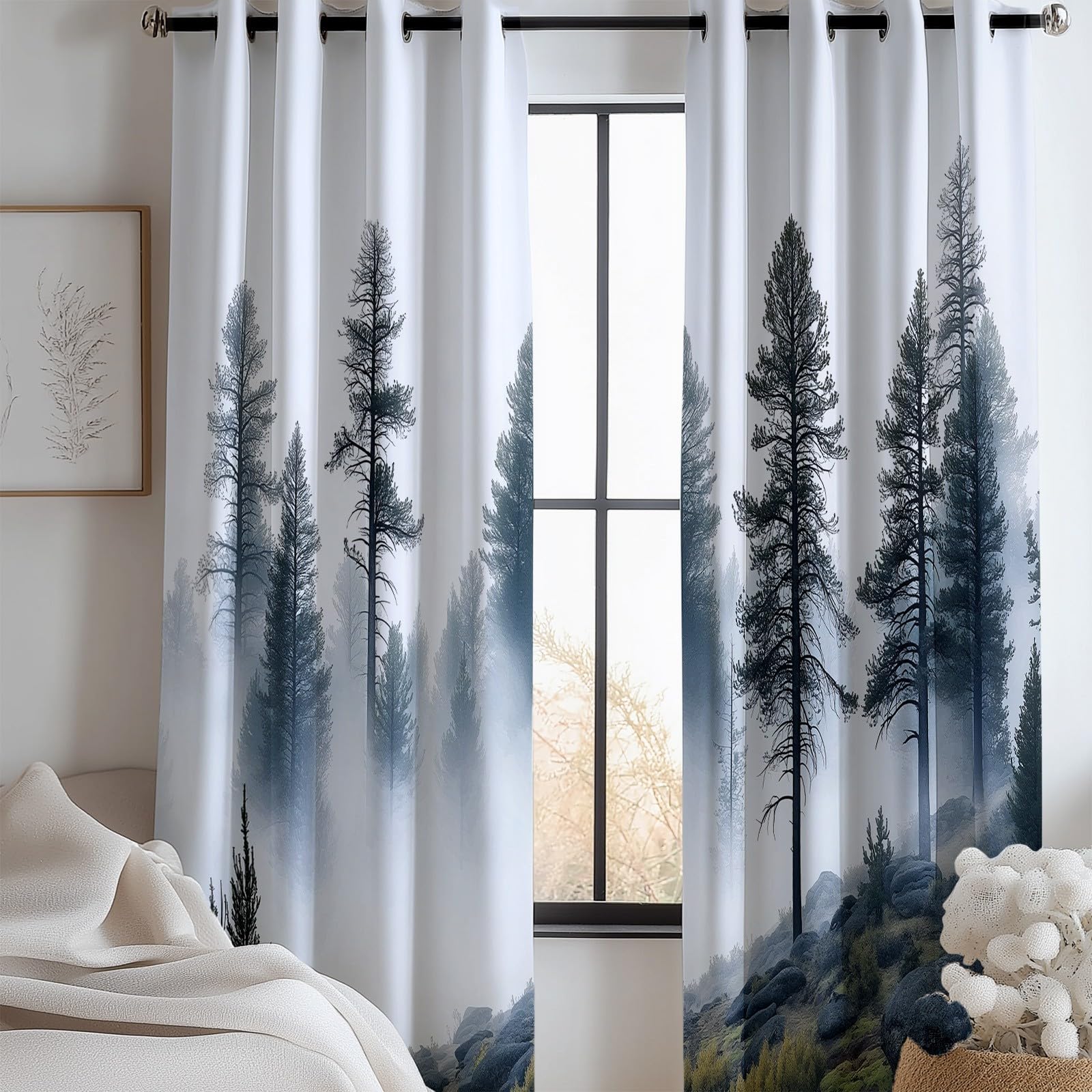Gardinen Blickdicht 2er Set Malerischer Kiefernwald H 280 x B 140 cm Vorhang Verdunklungsvorhänge, Thermovorhang Kälteschutz, Gardinen mit Ösen, Schallschutz Vorhang