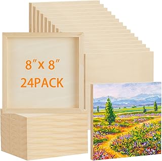 Barydat 24 Pcs Wood Panels for Painting 8'' x 8'' Unfinished Wood Canvas Board Artist Wall 0.79'' Deep Wooden Cradled Canvas Panels for Painting Pouring Arts Use with Oils, Acrylics