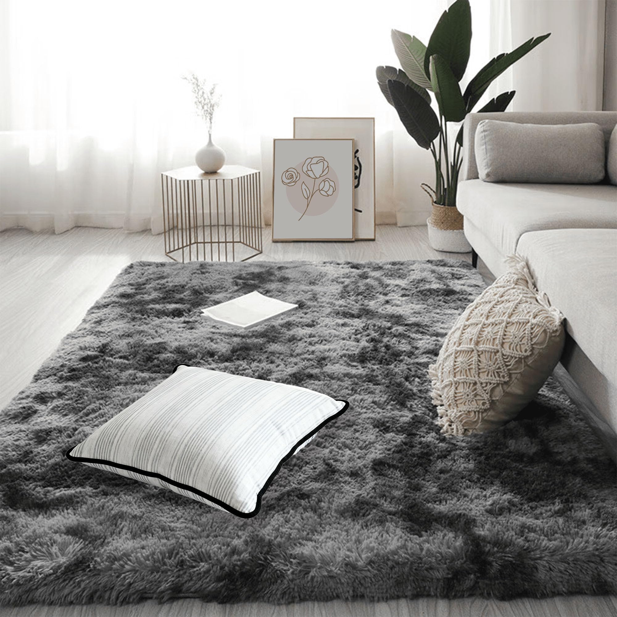 Tapis de salon moelleux gris foncé 250x400 cm à poils longs