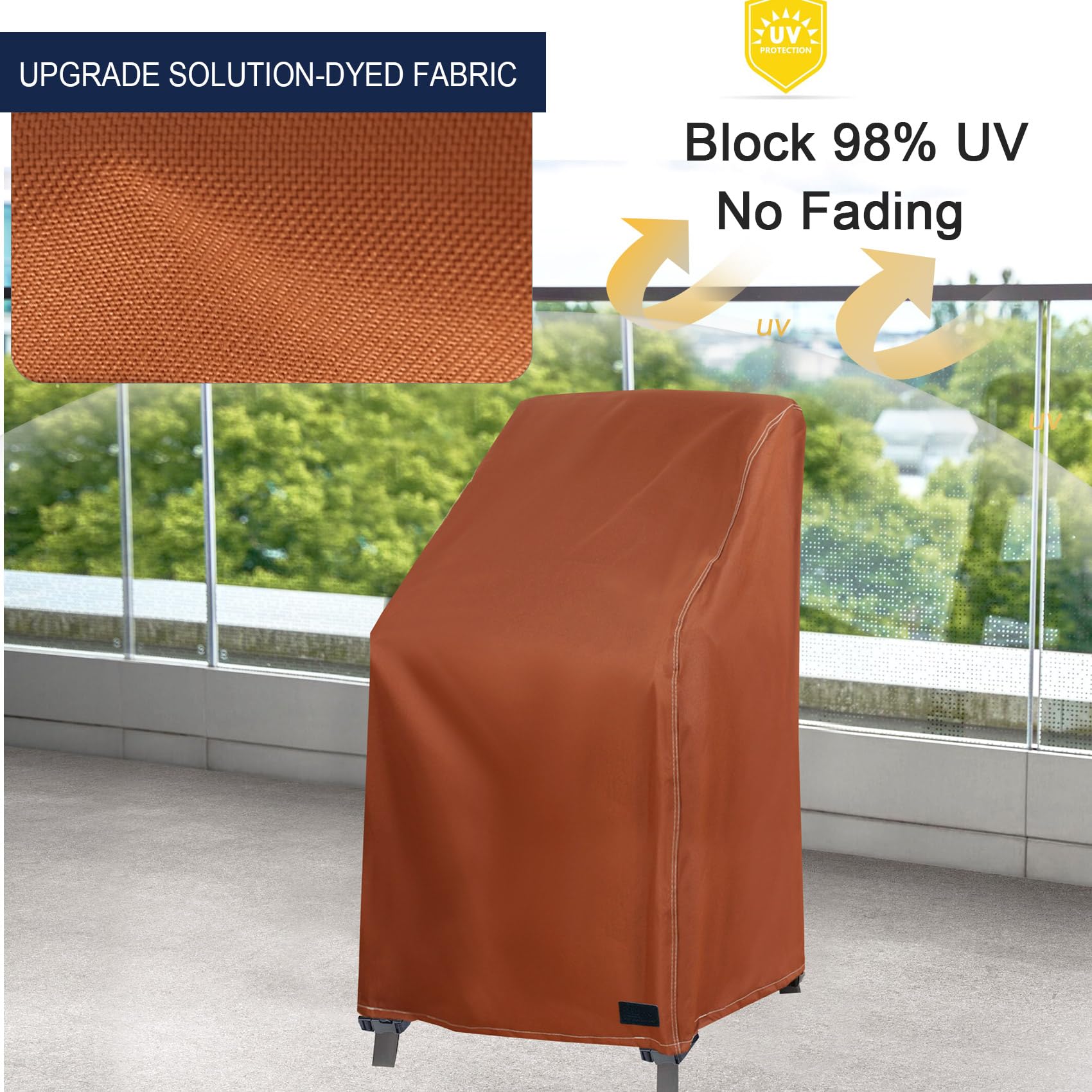 Housse De Protection Pour Chaises De Terrasse Empilables - Noir, 66x89x114 Cm, Polyester 600D Imperméable, Protège 4-6 Chaises - 10