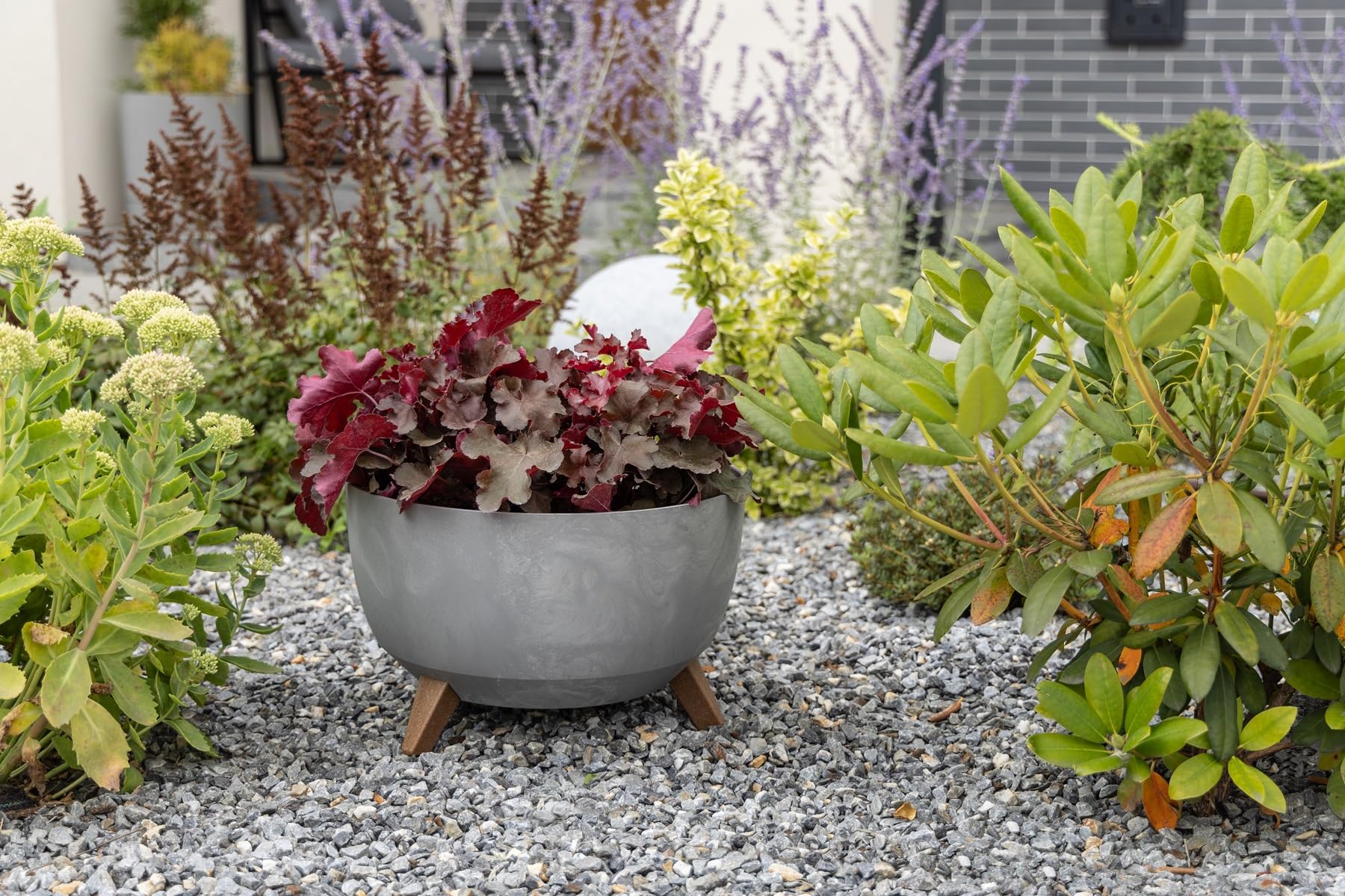 Tymar Vaso per rinvaso grande con piedistalli, vaso per fiori da esterno, vaso grande per fiori, vaschetta per fontana solare, vaso rotondo da terrazzo_Roma ((2pack) Beige; ø 47 cm)