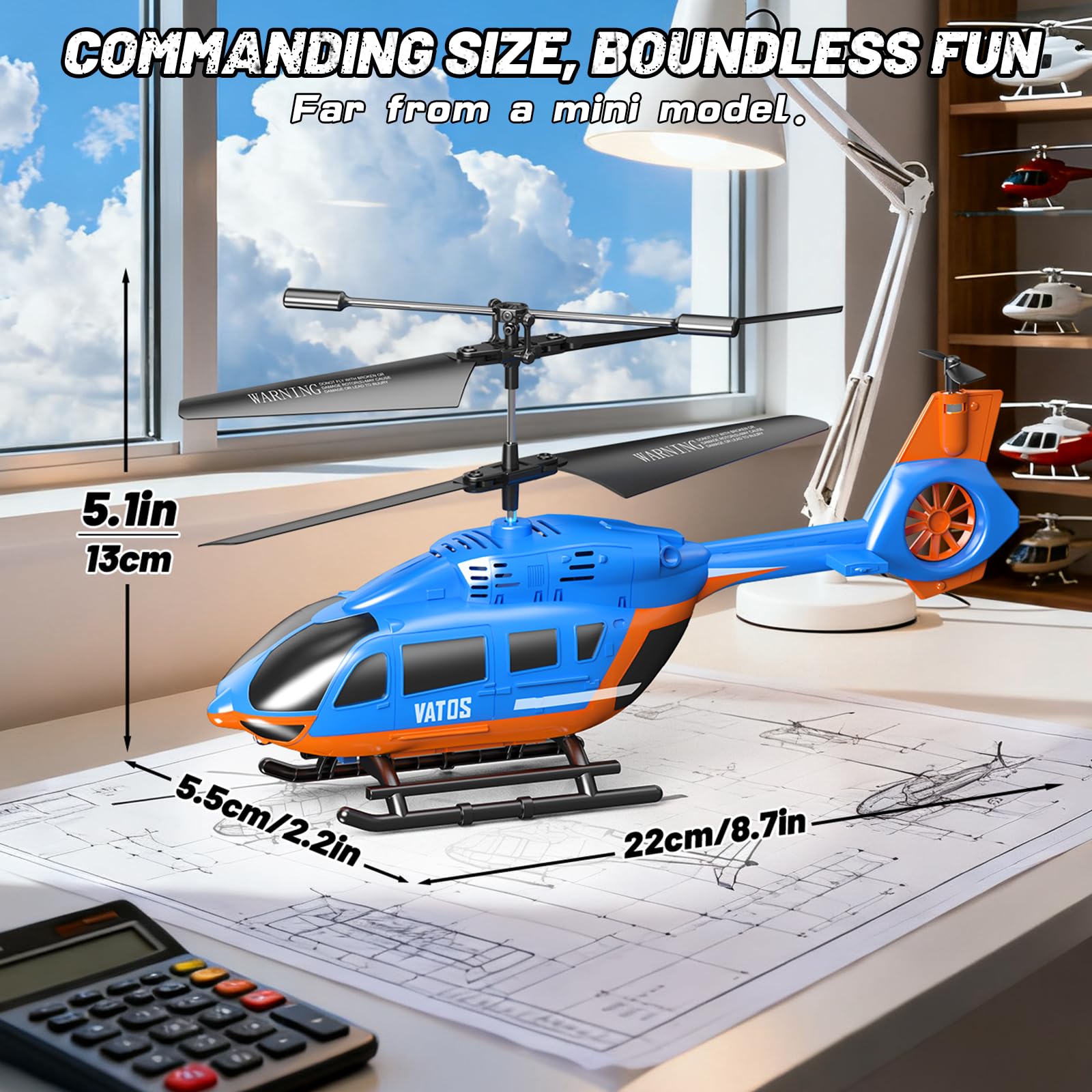 VATOS Helicóptero Teledirigido 2.4G con LED, Fácil de Volar, con Función de Mantenimiento de Altitud, Despegue con un Solo Botón y Aviso de Batería Baja. Ideal para Niños a Partir de 10 Años