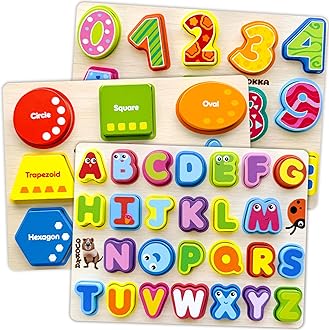 QUOKKA Wooden Puzzles for Toddlers 1-3 – 6XSET Chunky Toddler Puzzles Ages 2-4 – Learning Animals Numbers Alphabet Montessori Toy for Kids 3-5 – Wood Games Gift for Boys & Girls - FSC Certified Wood