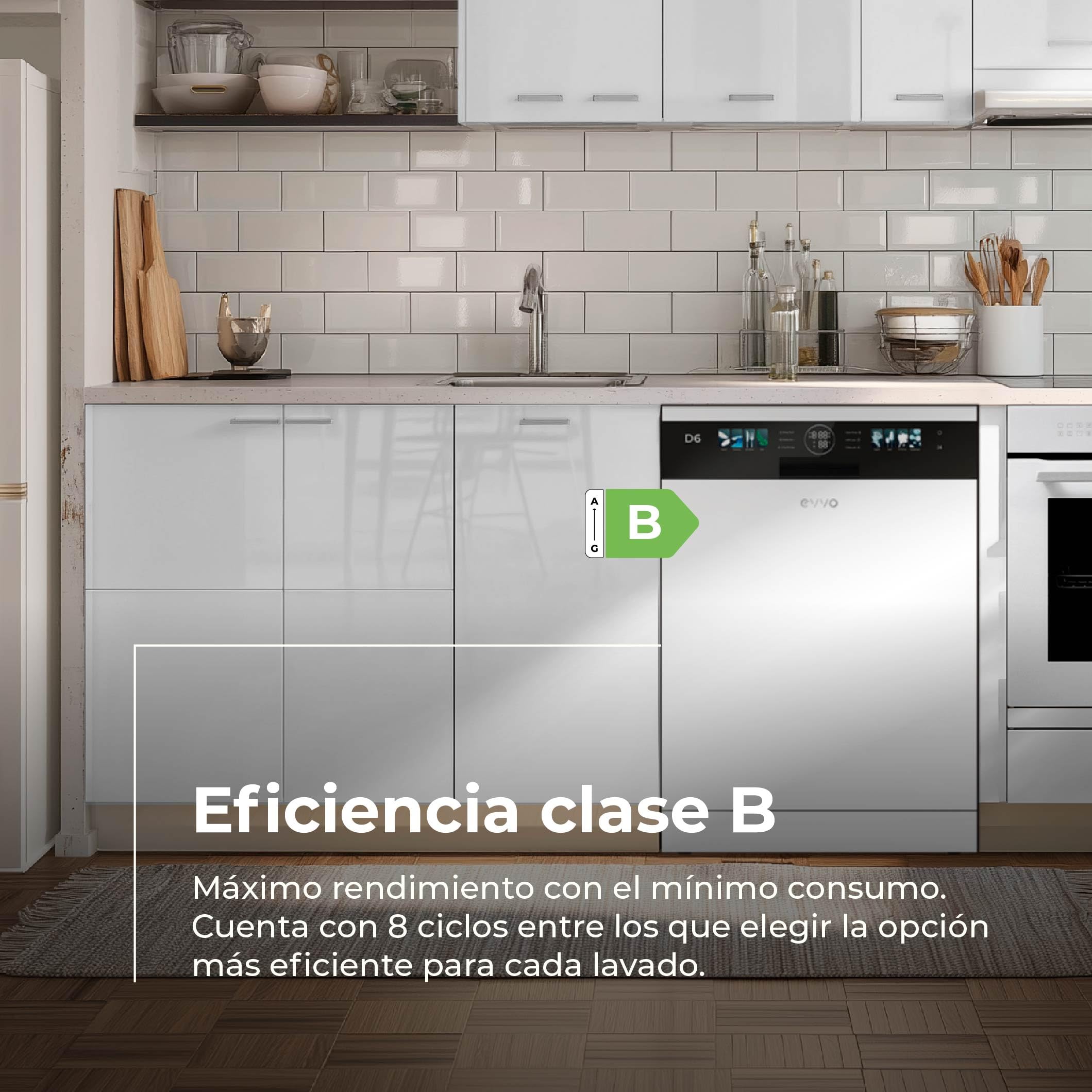 Lavavajillas D6 Libre Instalación 60 cm - Clase B de Alta Eficiencia, 15 Cubiertos, 8 Programas, Apertura Automática, Luz UV e Inicio Diferido - Lavavajillas Acero Inoxidable Inox con Secado Turbo — view 8