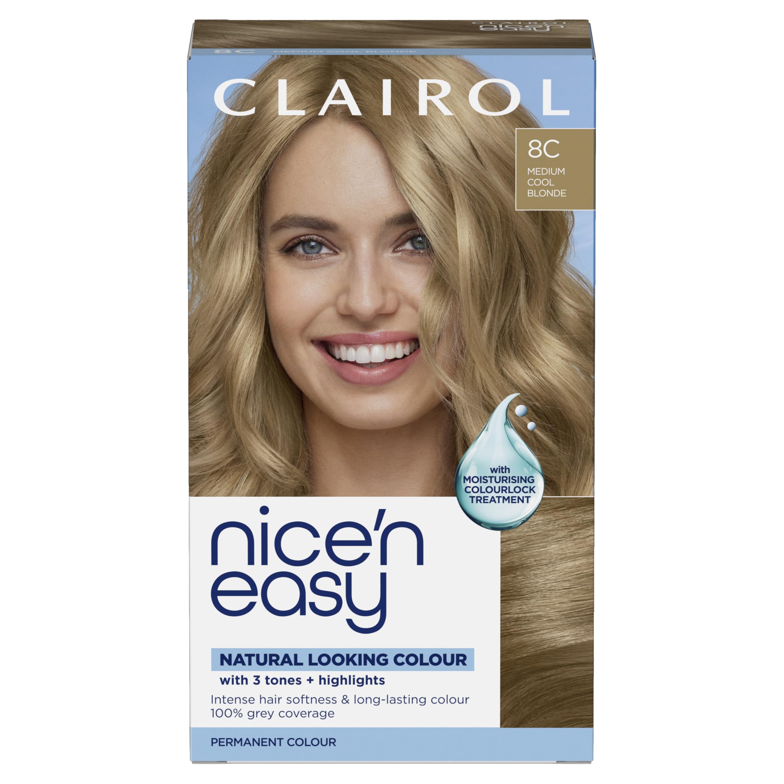 Clairol Nice'n Easy CrÃ¨me, Natural Looking Oil Infused Permanent Hair Dye, 8C Medium Cool Blonde