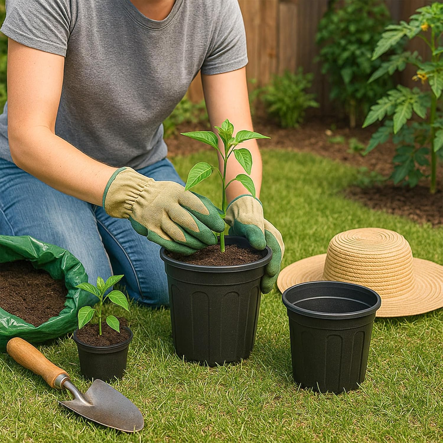 25 Pack 5 Gallon Flexible Plant Nursery Pots Plastic Seedling Starting Pots with Drainage Holes Soft Flower Pots Plant Container with Plant Labels, Black