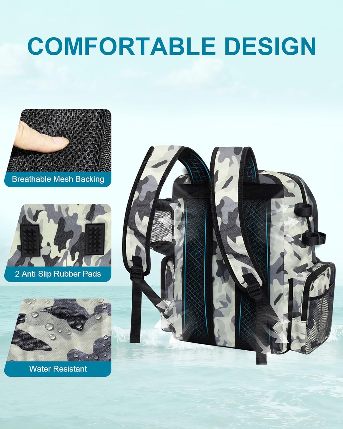 HXLGMD Fishing Backpack with Rod Holders, 43L Large Water Resistant Tackle Bag Storage Gear and Equipment with Cooler for Men Fishing, Camping, Hiking, Grey
