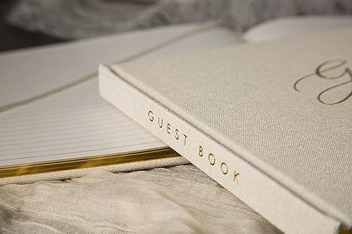 Miniatura 4 de Libro de visitas forrado en relieve, 11.5 x 8.5 pulgadas, grande, de lujo, moderno, de lona color crema, libro de visitas con tapa dura para bodas