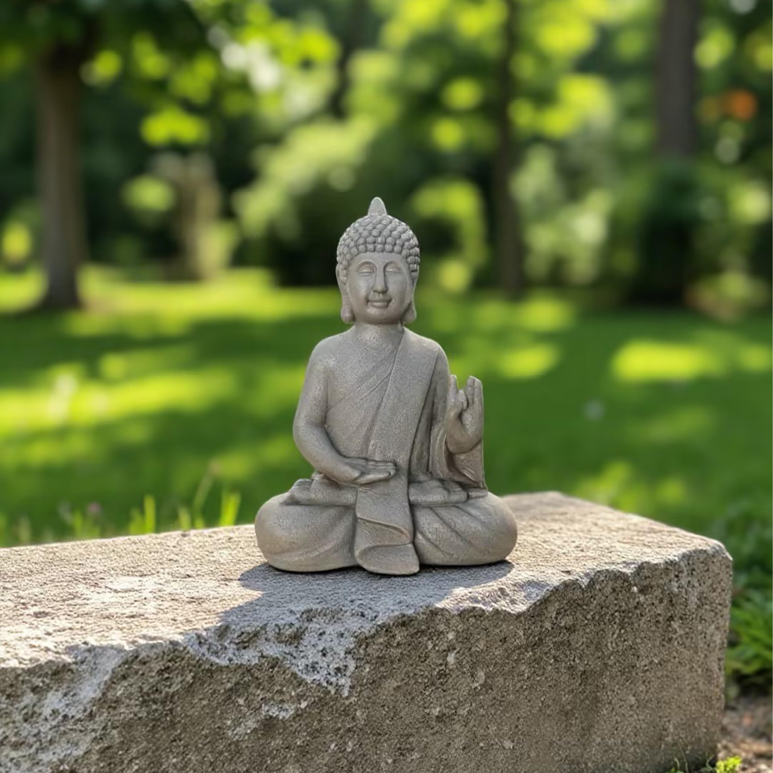 Relaxdays Statue Bouddha Assis, 52 cm, polyrésine, résistante intempéries et Gel, déco Jardin Salon Vintage, Anthracite