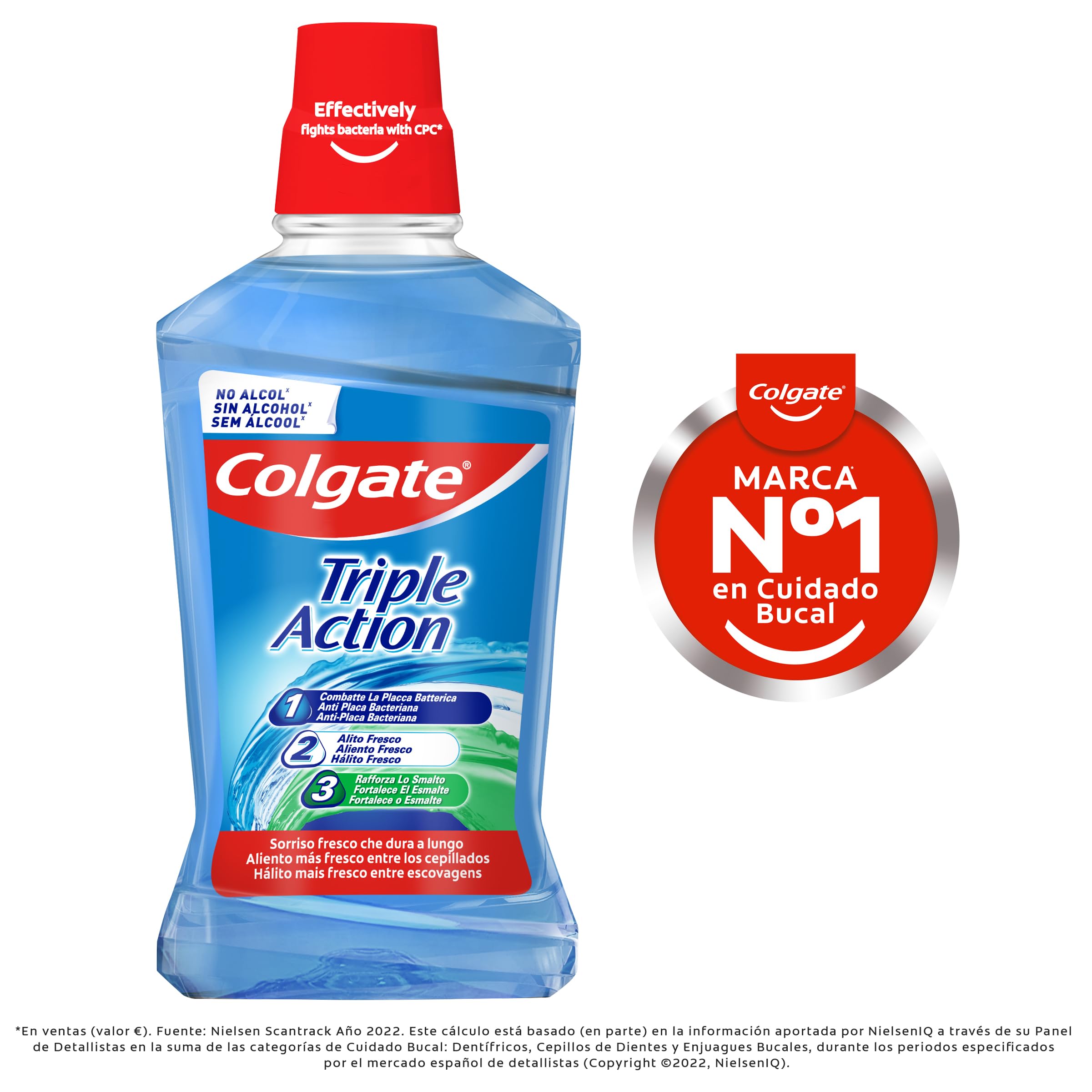 Colgate Triple Action, Enjuague Bucal Antibacteriano, Pack 12x500ml | Colutorio con flúor, Elimina placa bacteriana, Fortalece esmalte, Combate mal aliento, Anticaries, Higiene bucal