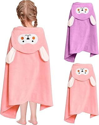 BIG ELEPHANT Unisex Baby Hooded Bath Towel, Toddler Soft Absorbent Animal Bathrobe with Ears (2 Pack)