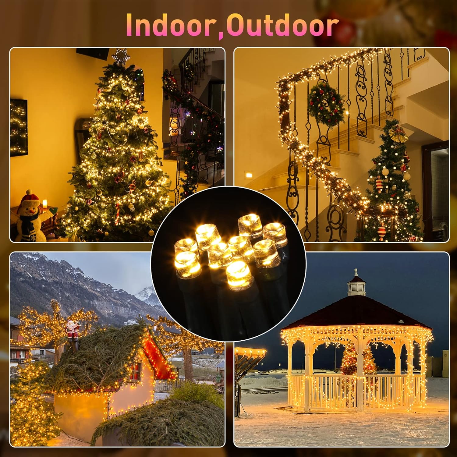 Quntis Cluster Christmas Tree Lights - 760 LEDs 25FT Waterproof Black Wire Firecrackers String Lights - 8 Modes Warm White Twinkle Cluster Christmas Fairy Lights Decor for Holiday Wedding Party