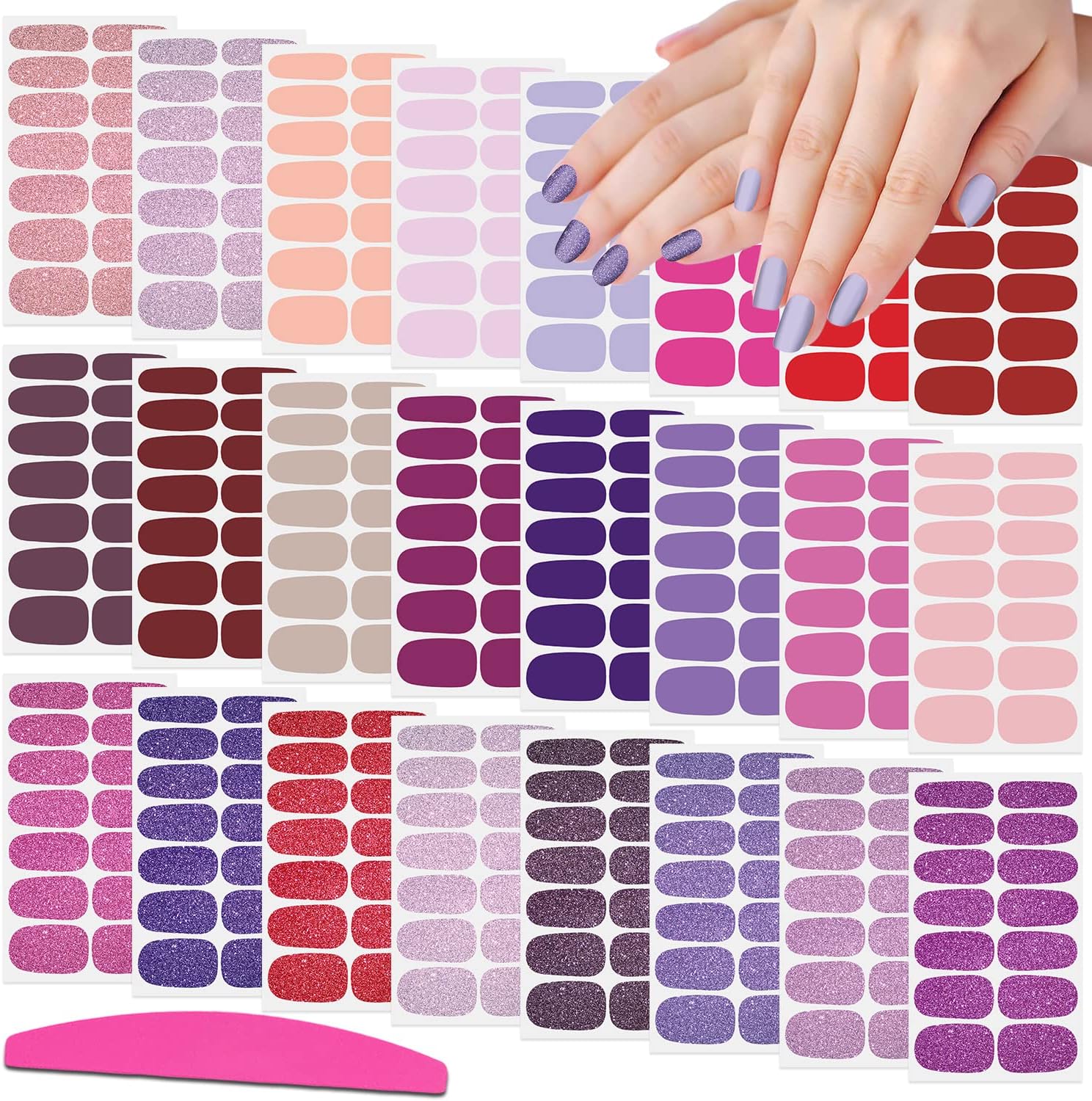 Amazon.com: SILPECWEE 24 Sheets Glitter Solid Color Nail Wraps for ...