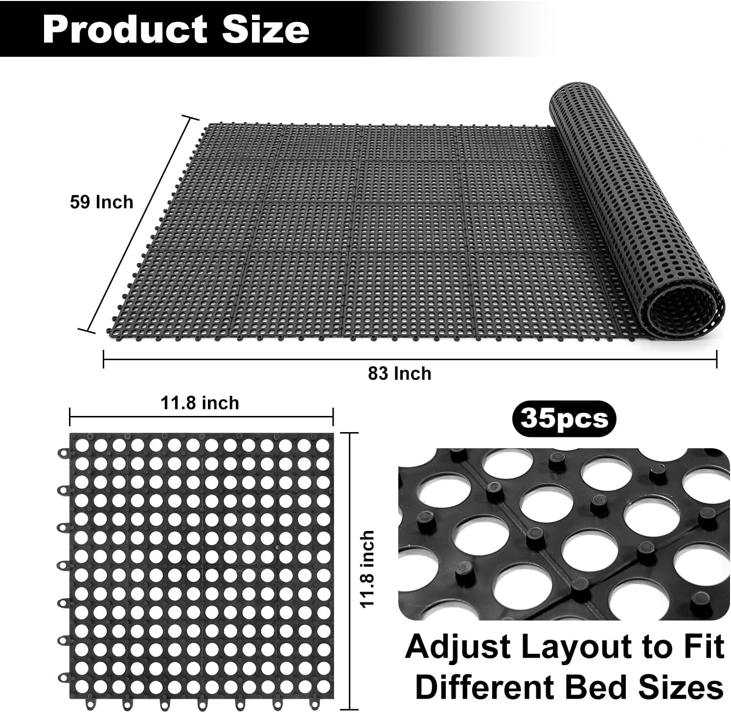 83" x 59" RV Mattress Underlay, 35 PCS Interlocking Plastic Ventilation Tiles, Under Mattress Airflow Pad for RV Queen Bed, Breathable Modular Mattress Underlay for Camper, Boat, Van & Motorhome
