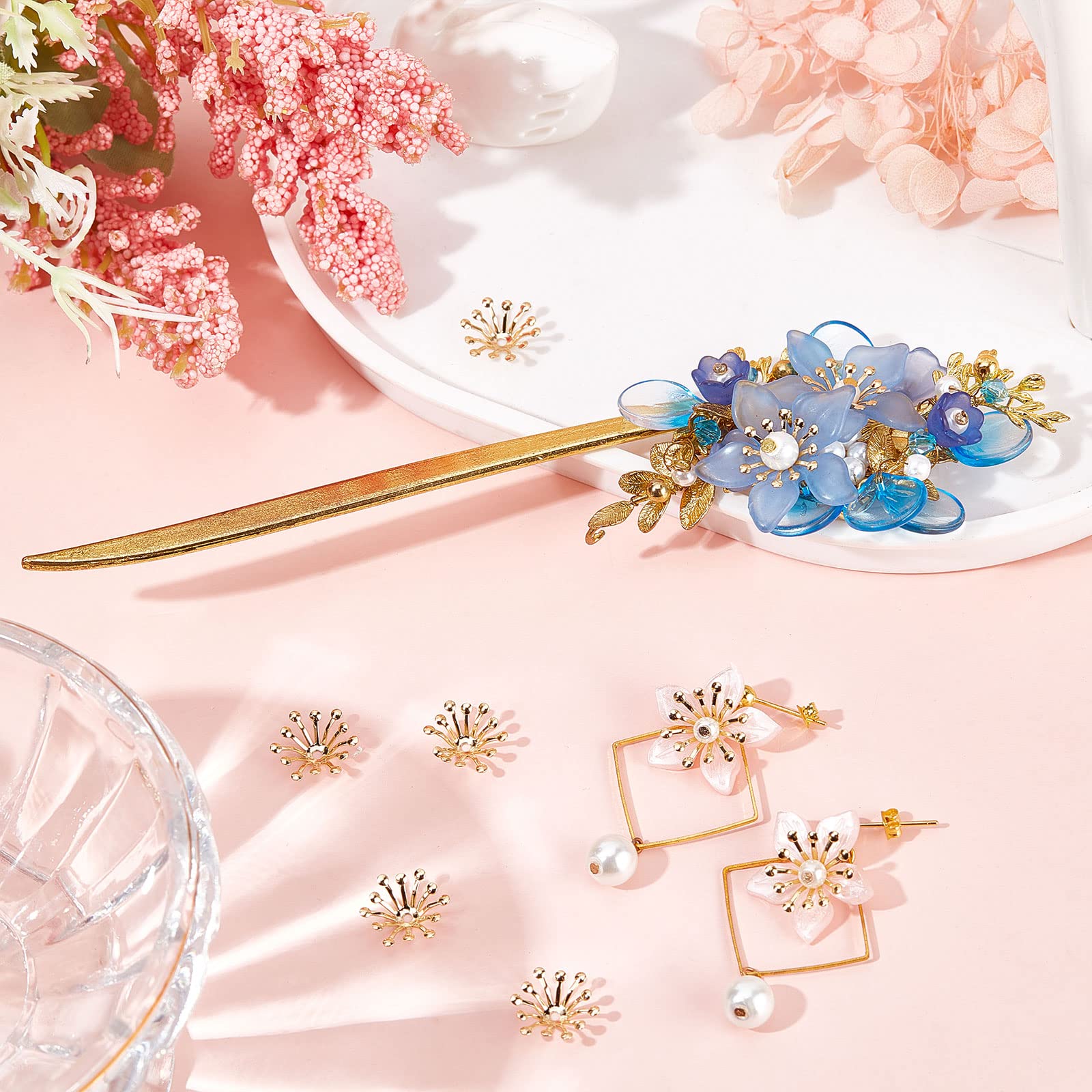 Beebeecraft 40 Copriperline A Fiore: Oro 24K E Argento Per Gioielli Fai Da Te