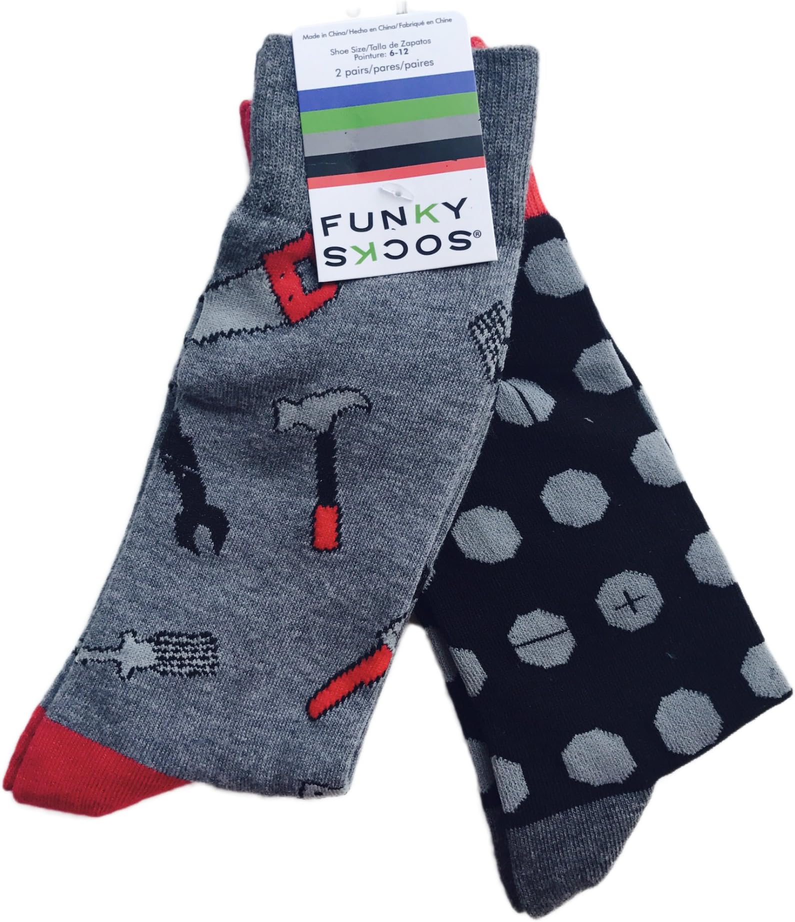 Funky Socks Tools Nuts and Bolts Theme Two Pair Novelty Socks