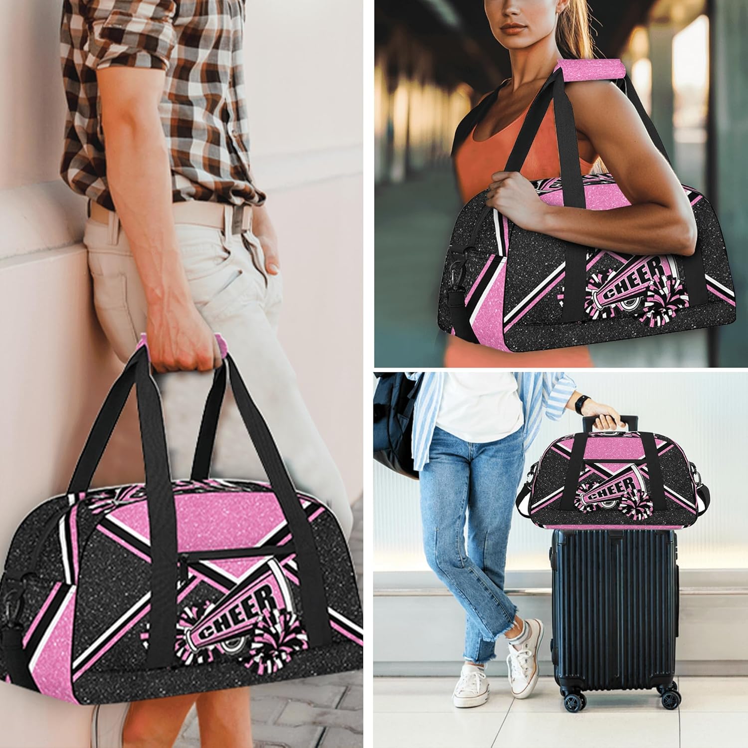 Gym Bag for Cheerleaders, Cheer Duffle Bag for Women, Carry on Weekender Bags, Travel Bag Cheerleading Duffel Bag (Pink)