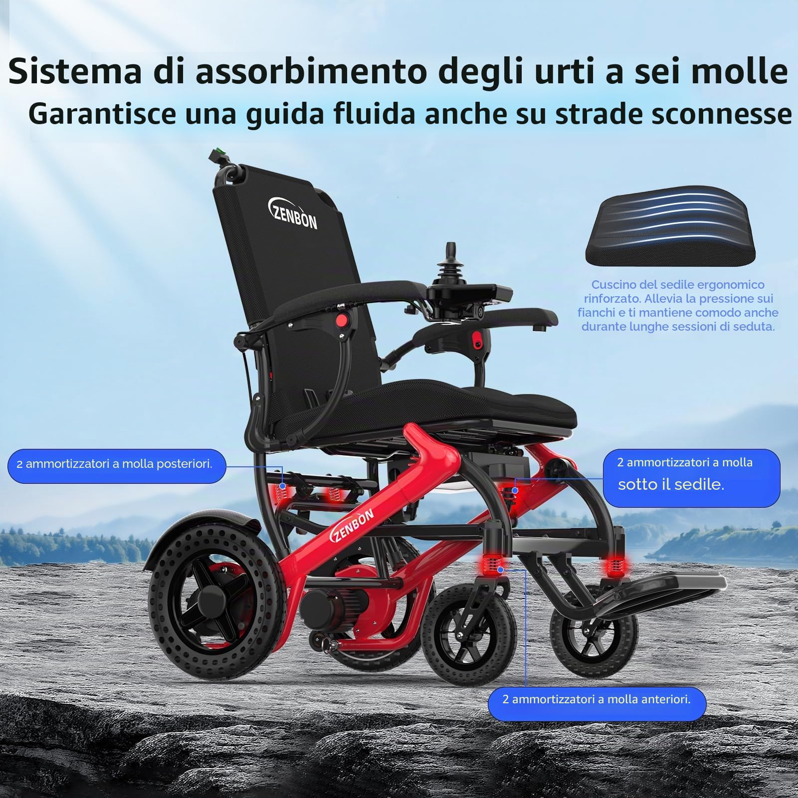 Sedia a rotelle elettrica pieghevole leggera 17,8 kg: Sedia a rotelle elettrica con telecomando e pulsante di spinta posteriore - Sedia a rotelle elettrica fuoristrada pieghevole 150 kg