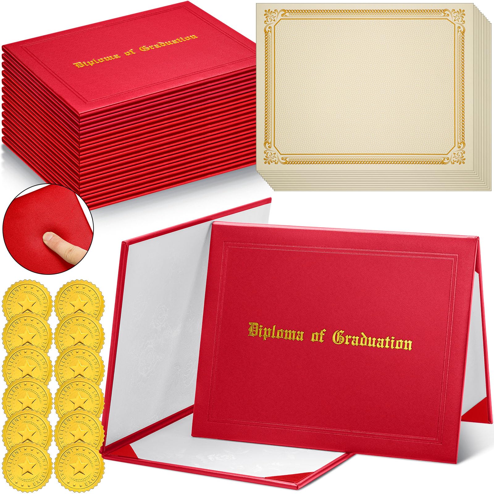 Spakon 12 Set Graduation Diploma Cover Bulk Leather Certificate Kit for Certificate 8.5" x 11" Certificate Diploma Paper with Certificate Seals