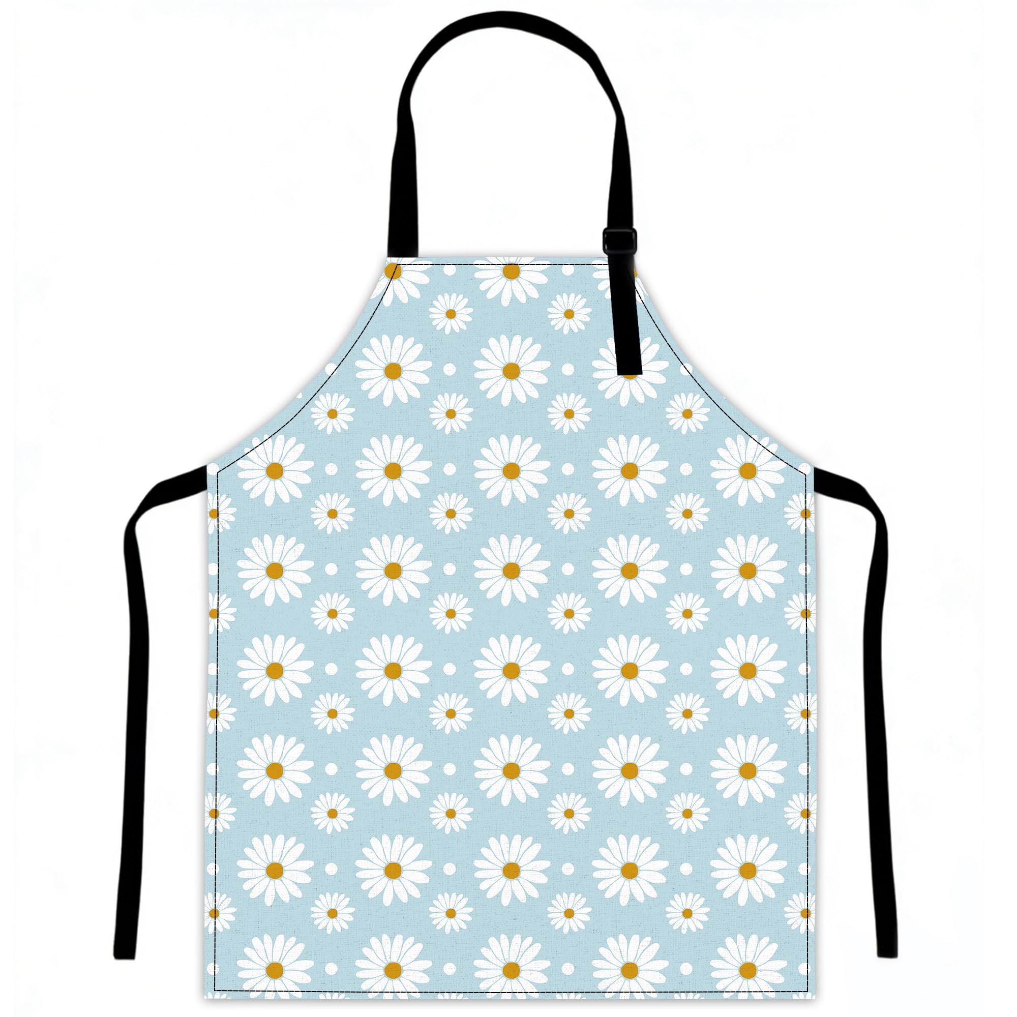 LQEBUY Kitchen Aprons Adjustable Blue White Daisy Flower Cooking Apron Bib for Women Men Chef Cooking Baking Gardening