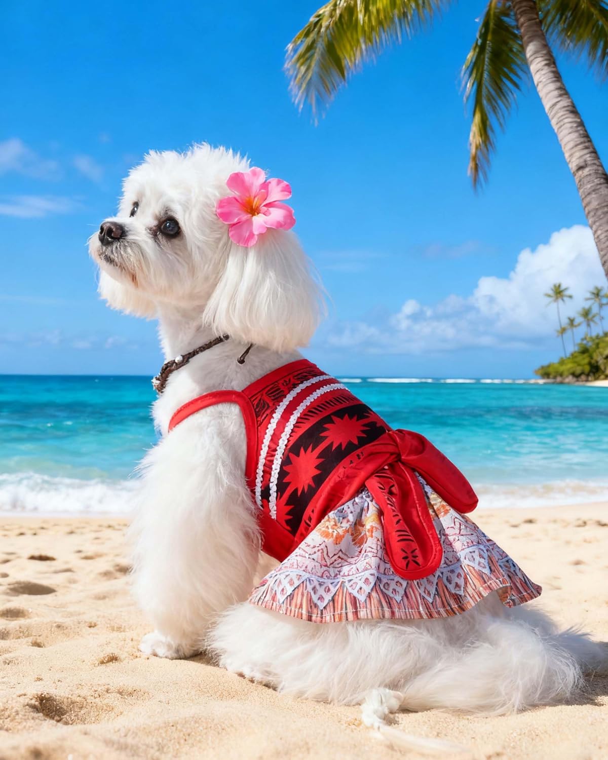 Dog Ocean Princess Dress Costume with Hair Bow Necklace,M image 2