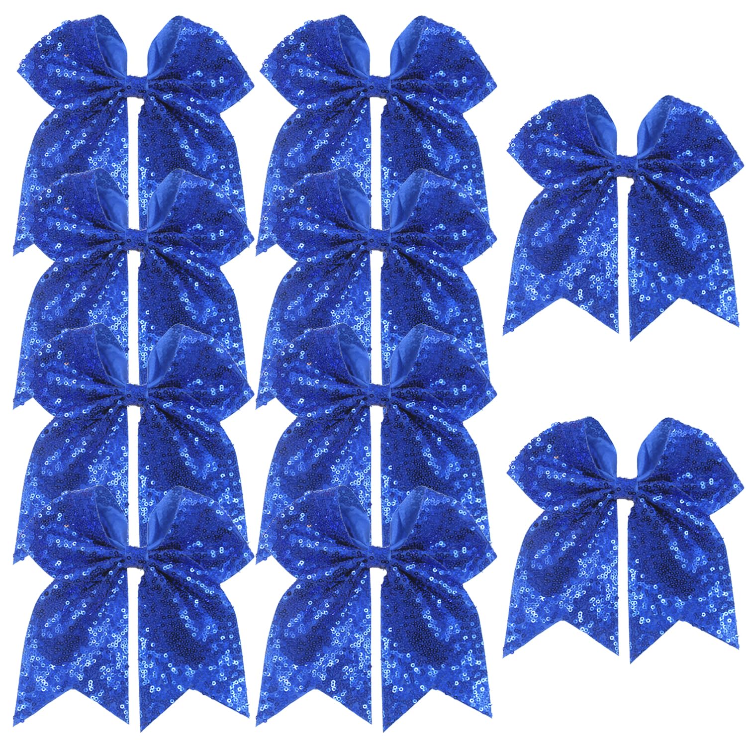 Royal Bule 10pcs 7inch Jumbo Glitter Cheer Bow Barrettes Sequin Ponytail Duck Hair Clip for Girls & Women Teen Cheerleader Costume Accessories