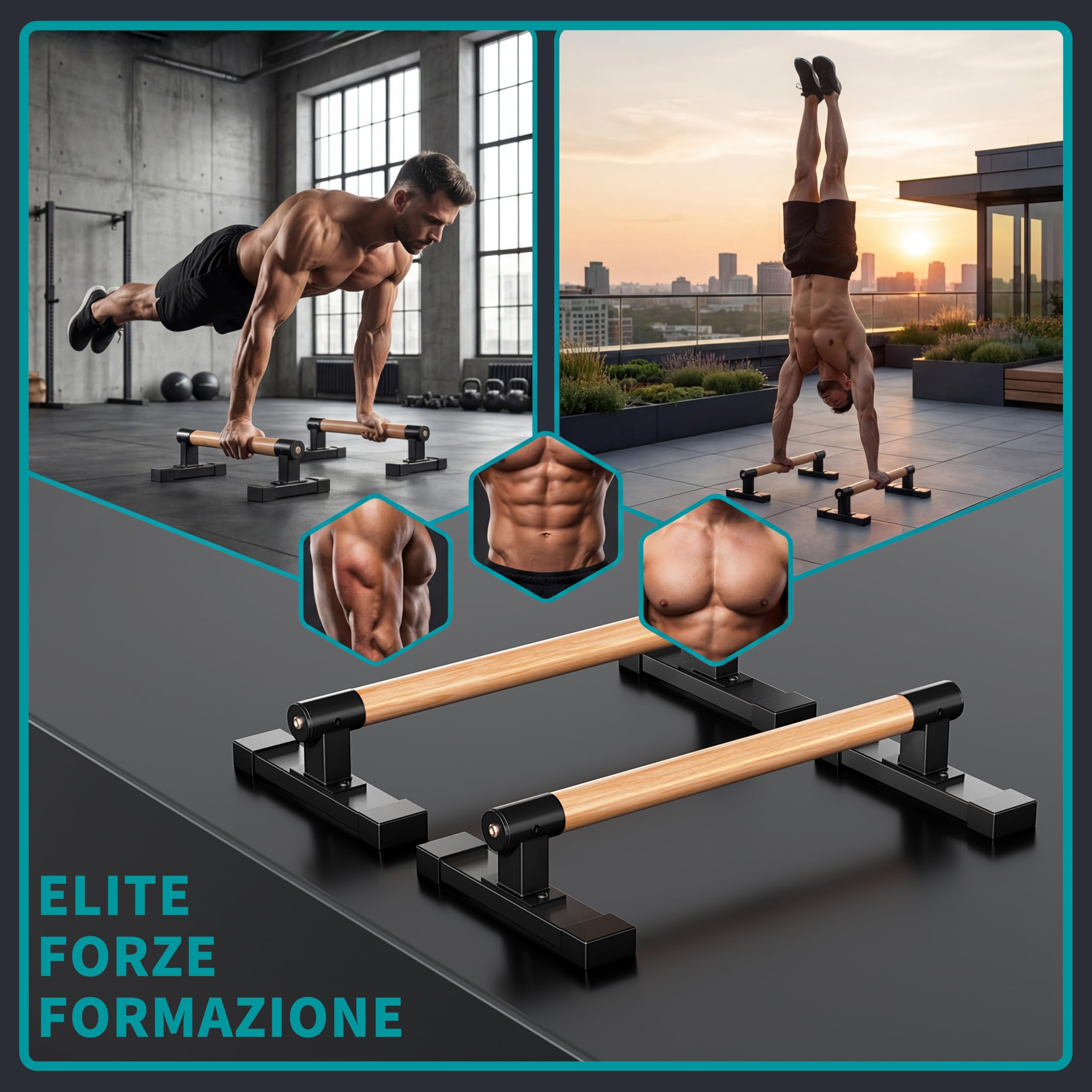 Barre parallele,Push Up Parallettes con Impugnatura in Legno per Calisthenics,verticali e allenamento della forza con manici in legno di faggio,attrezzatura fitness per dei muscoli de