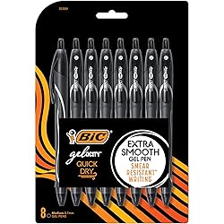 BIC Gelocity Quick Dry Black Gel Pens, Medium Point (0.7mm), 8-Count Pack, Retractable Gel Pens With Comfortable Full Grip