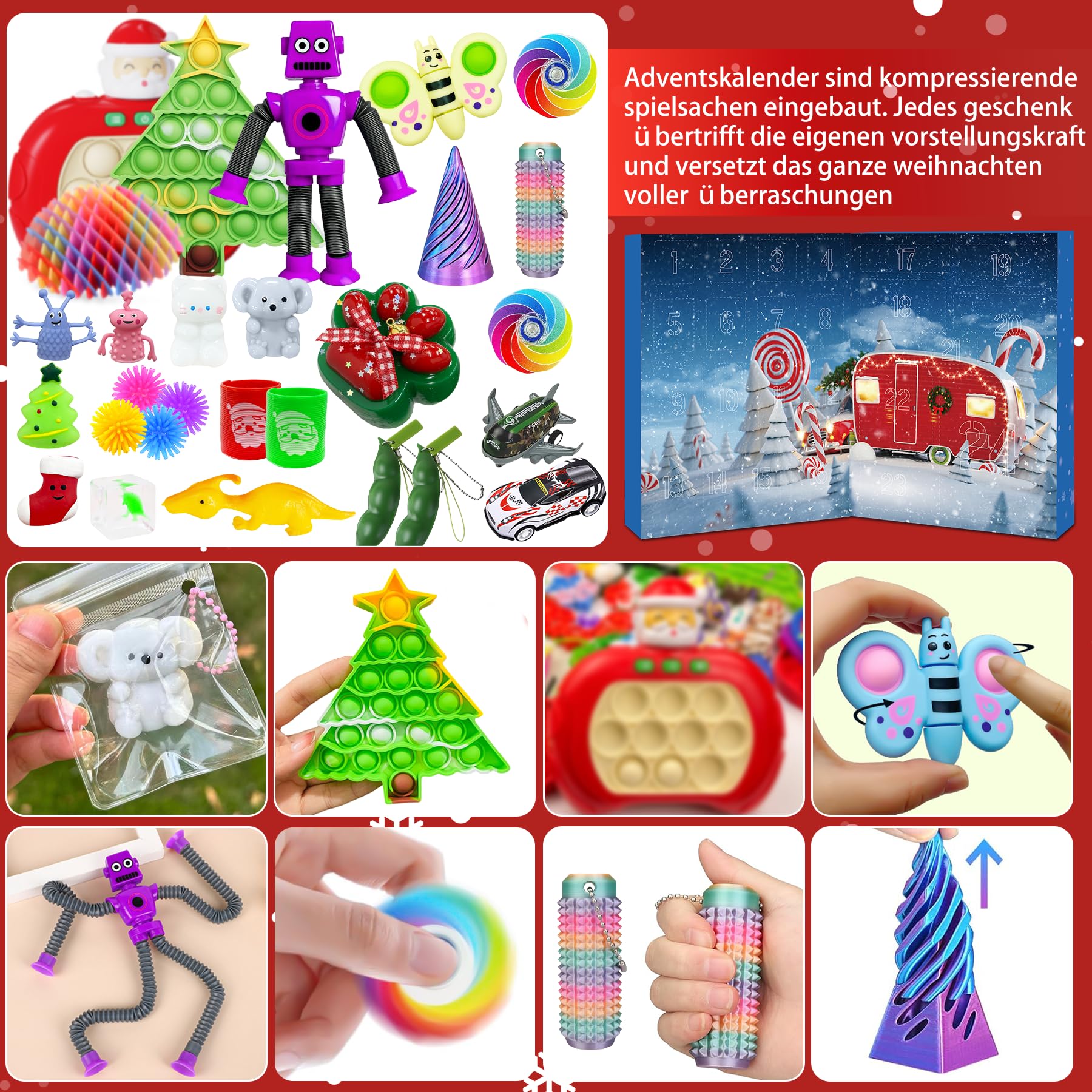 Fidget Adventskalender 2025,Adventskalender Fidget Toy,Spaß und aufregend Countdown Spielzeug,Countdown Stress Linderung und Unterhaltung Sensory Fidget Toys Set Geschenke Calendar