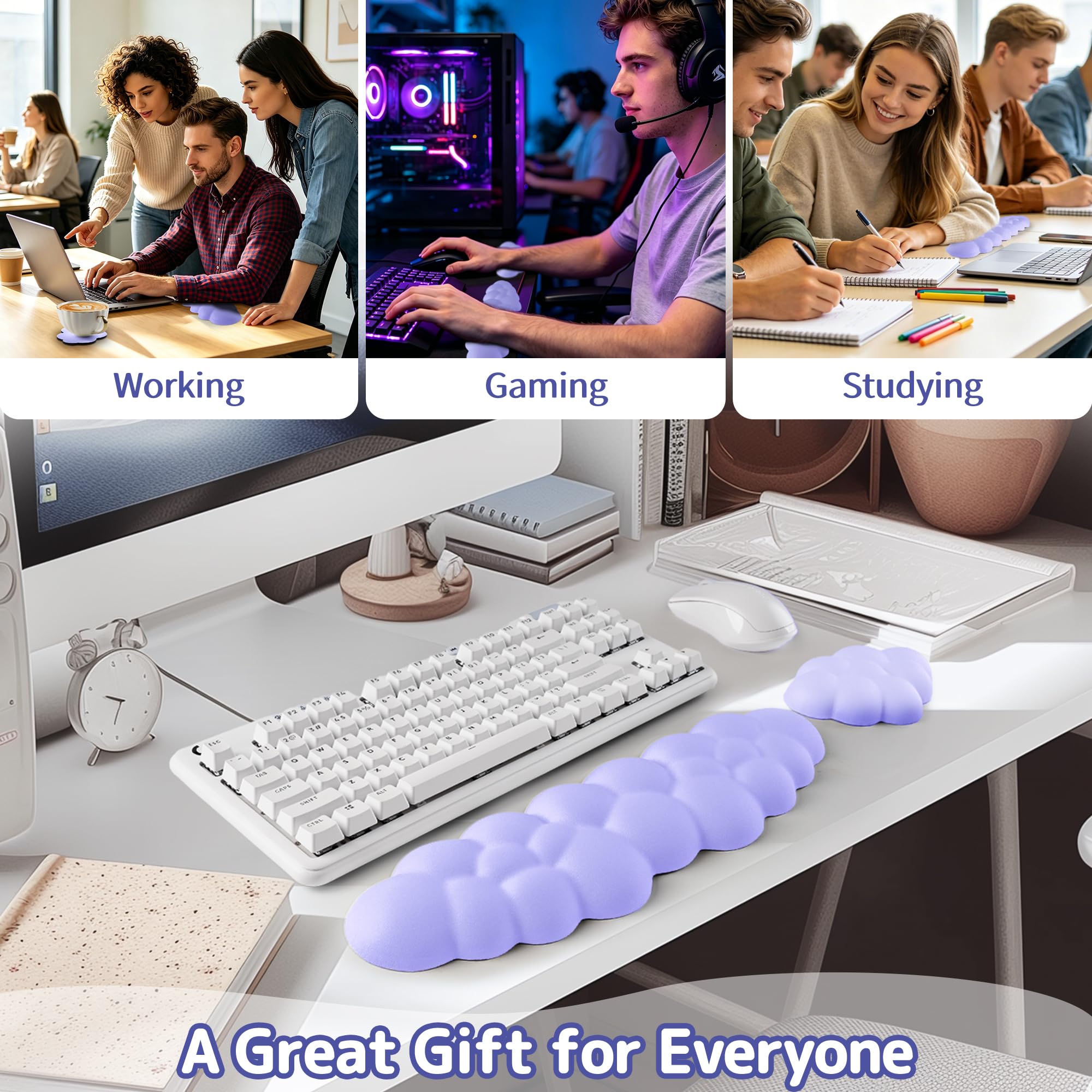 Sushret Poggiapolsi per Tastiera a Nuvola, Set Poggiapolsi con Memory Foam Rivestito in PU, Supporto Ergonomico per Polso, Accessori da Scrivania PC/Gaming e Ufficio
