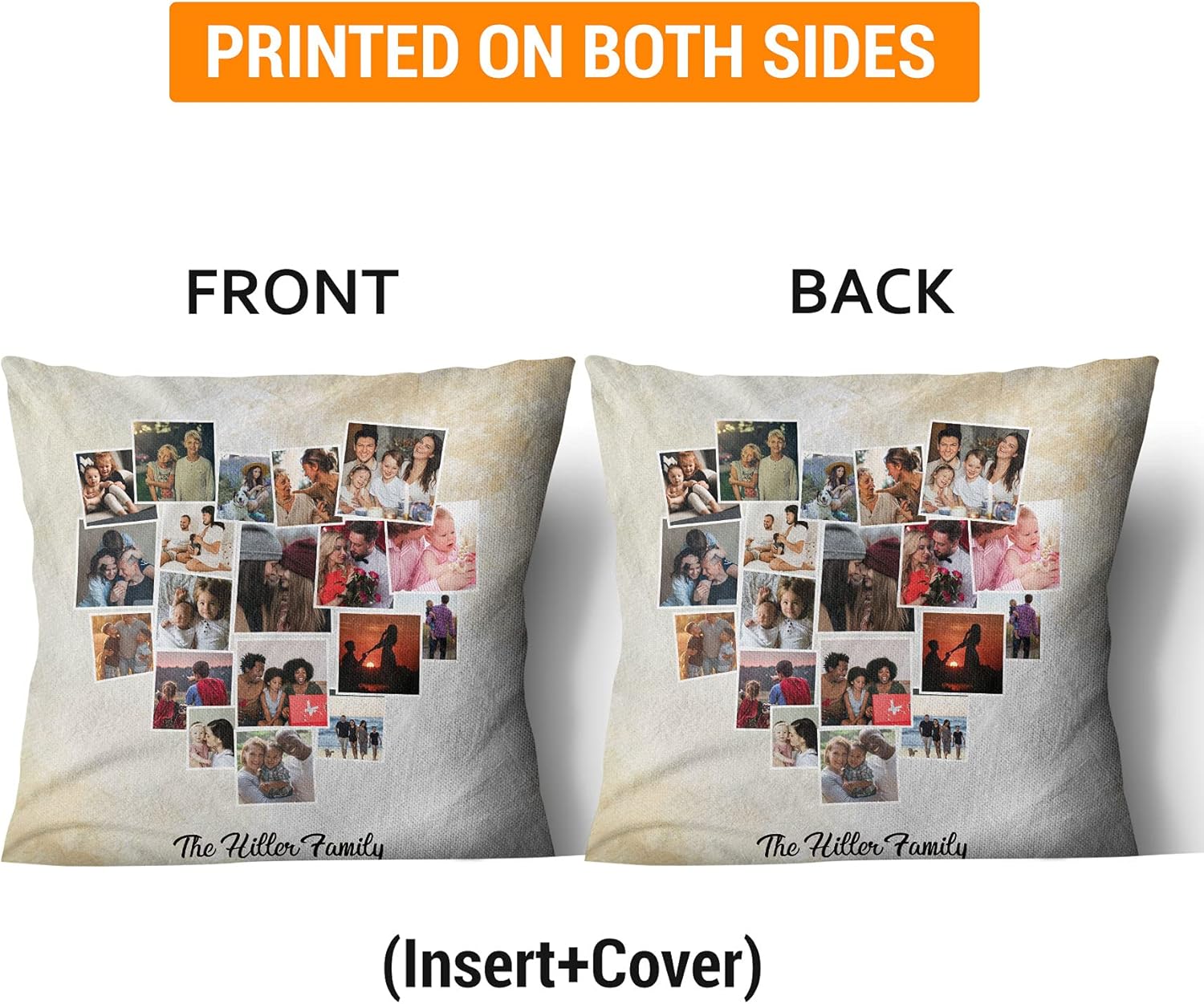 Customized Heart Collage Pillow - Photo & Name Pillow. Best Gift for Birthday, Anniversary & Christmas.(Insert+Cover) (Heart Collage 03, 18" X 18")