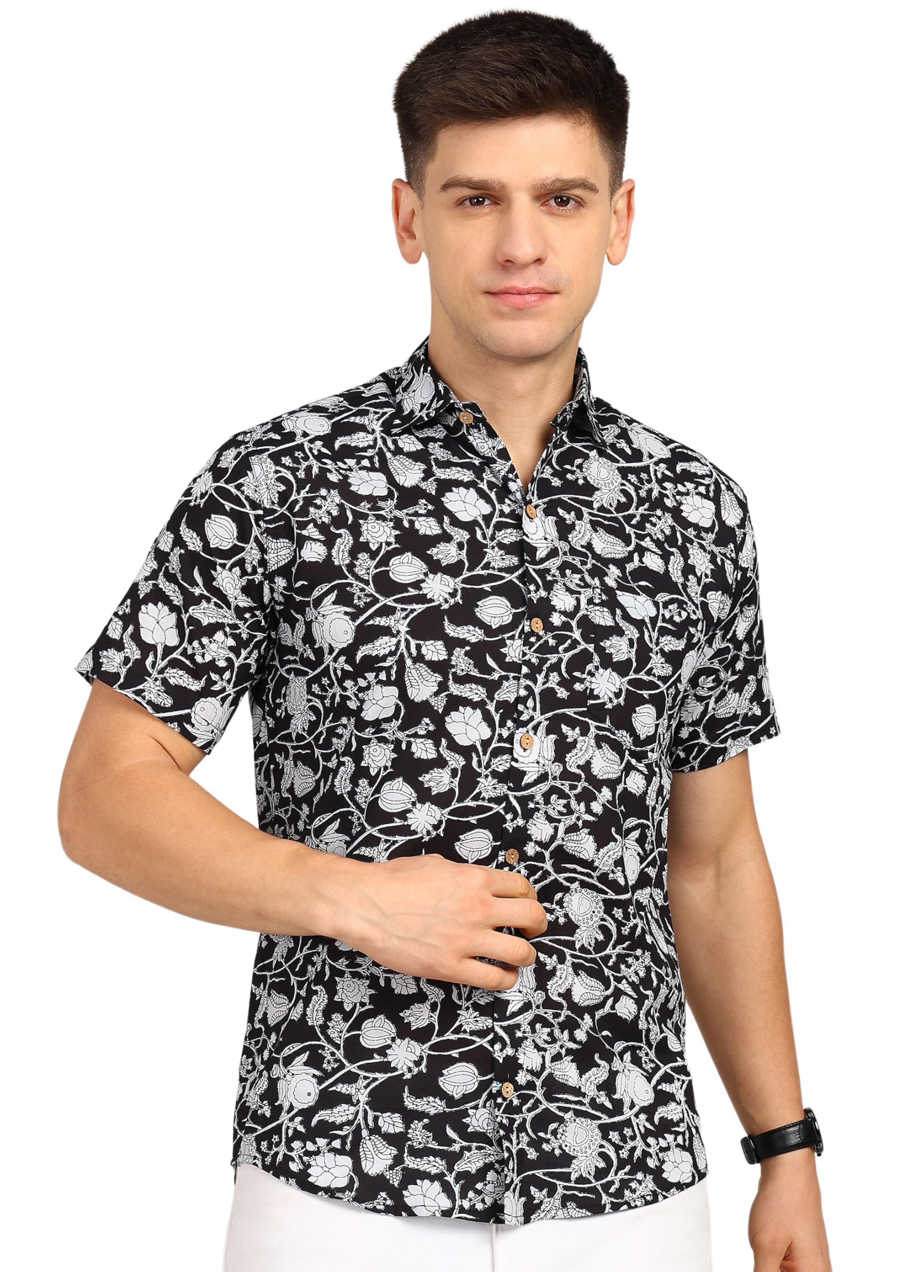 Men's Block Printed Cotton Half Sleeves Shirt-image-22