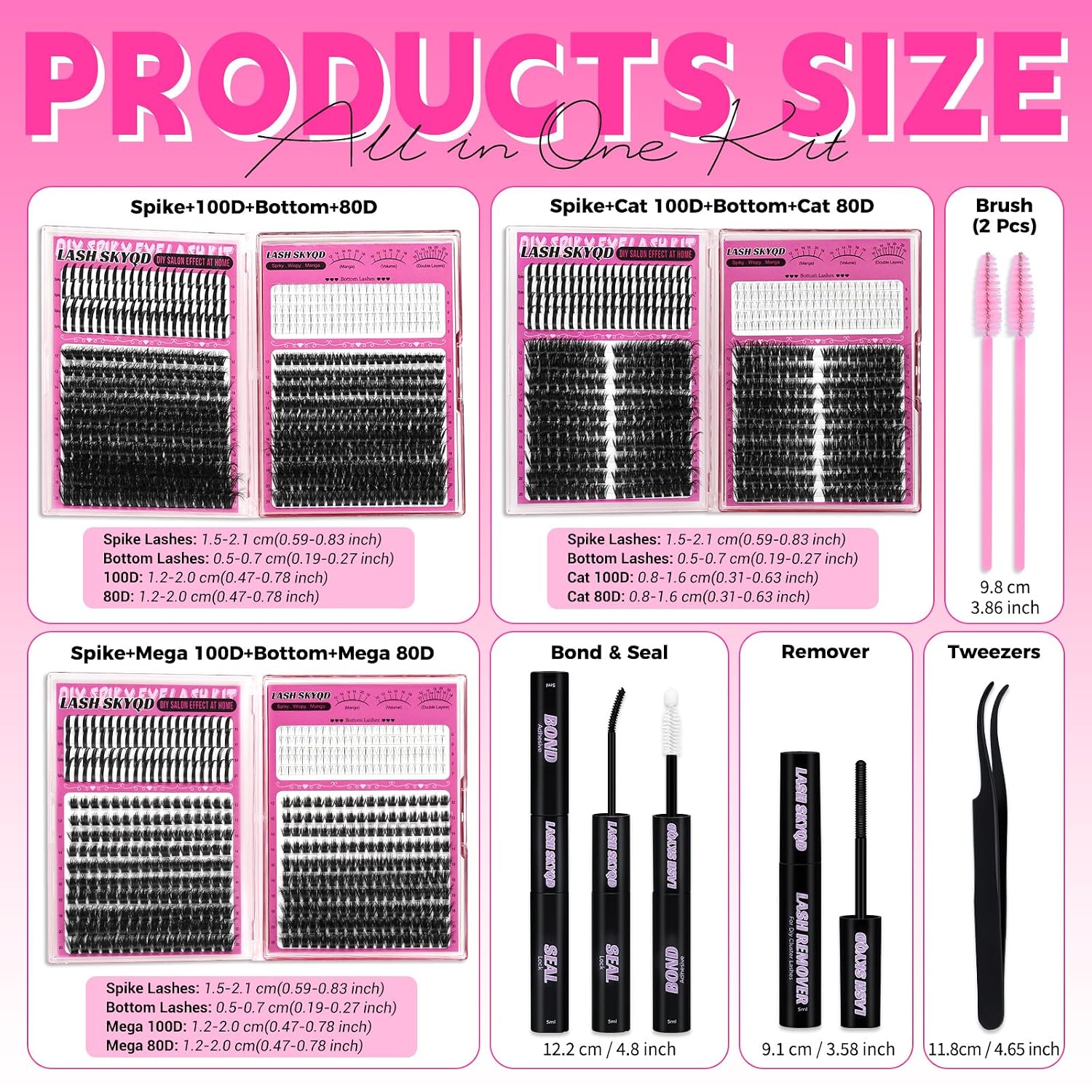 Lash Clusters Kit 8 Styles 1464Pcs Wispy Eyelash Clusters Kit Cat Eye Cluster Eyelash Extensions Kit Pestañas Postizas Naturales DIY Lash at Home+Eyelash Curler,Lash Bond and Seal,Remover,Tweezers