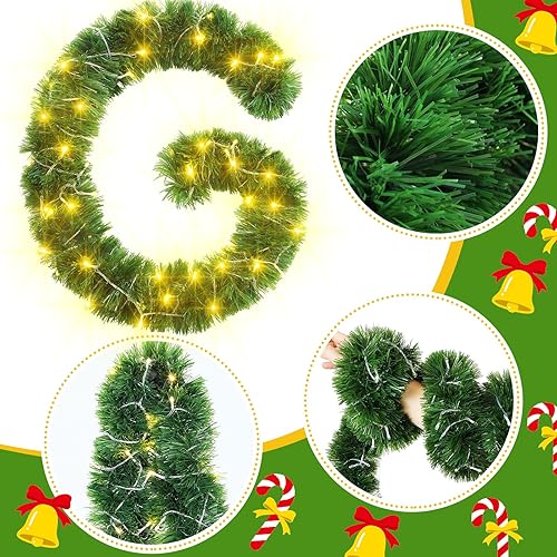 Miniatura 4 de Craftsatin Guirnalda de Navidad de 49 pies con 160 luces LED, guirnalda de pino artificial iluminada, decoración de vacaciones, verde suave para