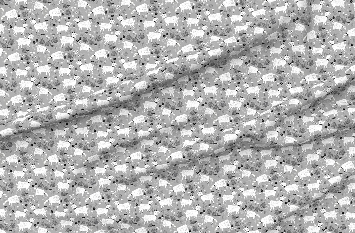 Spoonflower Fabric - Goats Gray Farm Animal Black White Neutral Monochrome Animals Cute Printed on Organic Cotton Sateen Fabric by The Yard - Sewing Quilting Apparel Home Decor