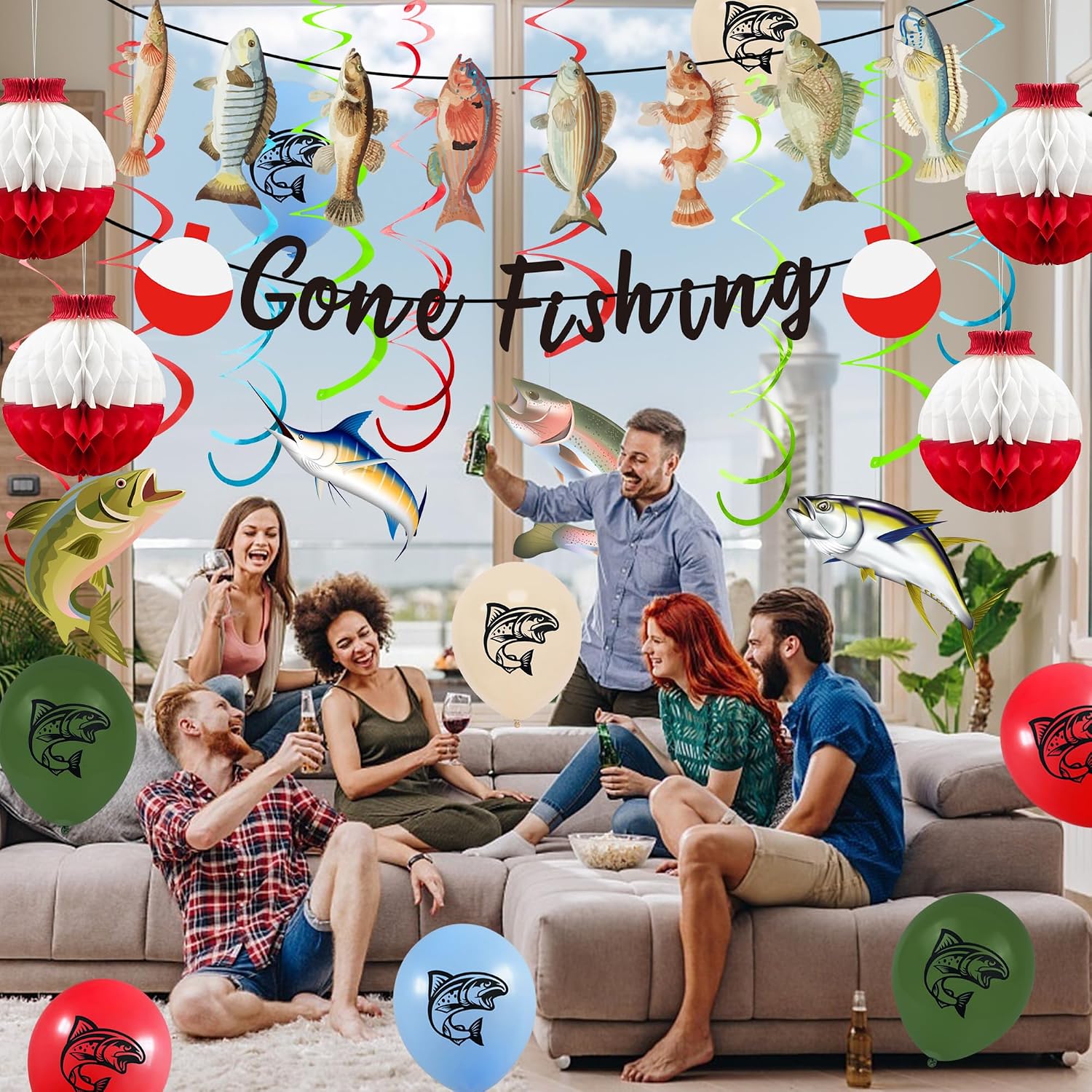 Fishing Birthday Party Decorations Gone Fishing Themed Banner image 4